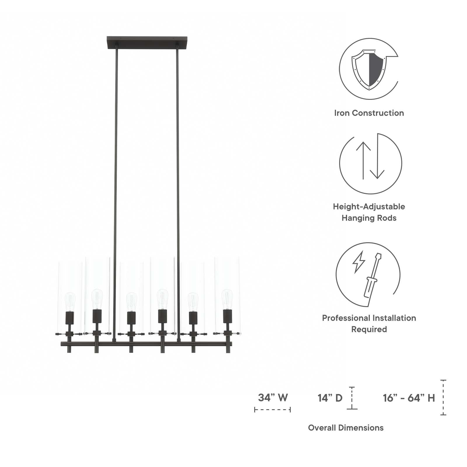 Modway Ceiling Lights - Skylark 6-Light Chandelier Clear Black