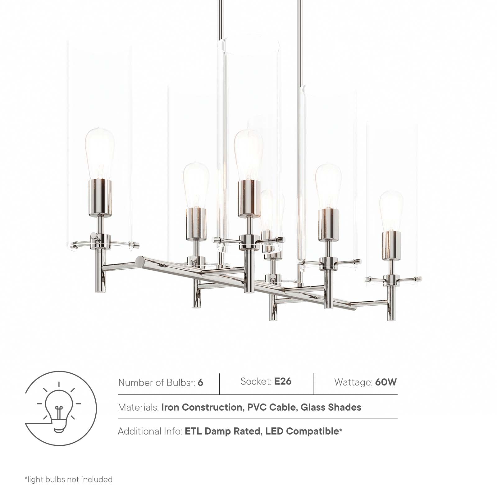 Modway Ceiling Lights - Skylark 6-Light Chandelier Clear Polished Nickel