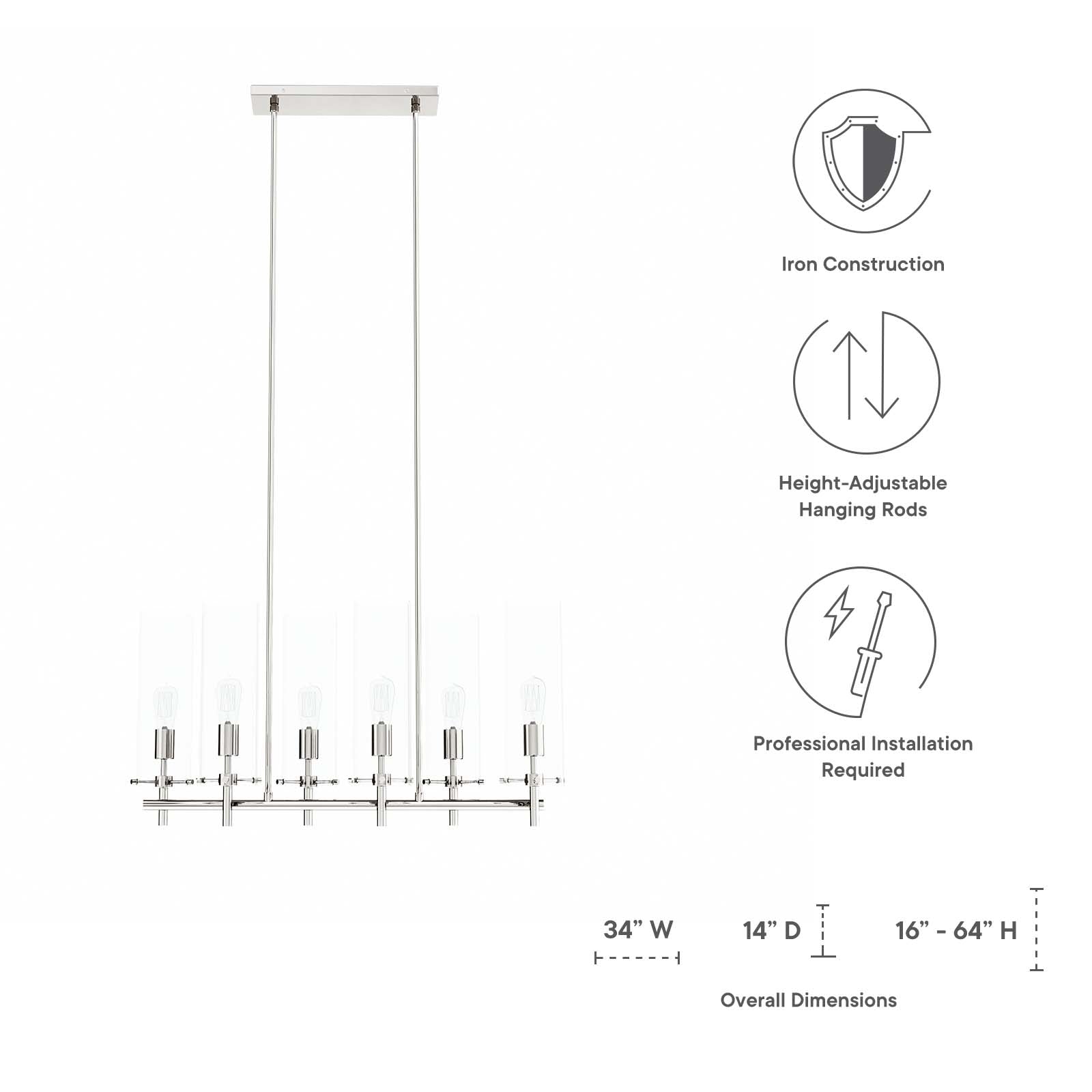 Modway Ceiling Lights - Skylark 6-Light Chandelier Clear Polished Nickel
