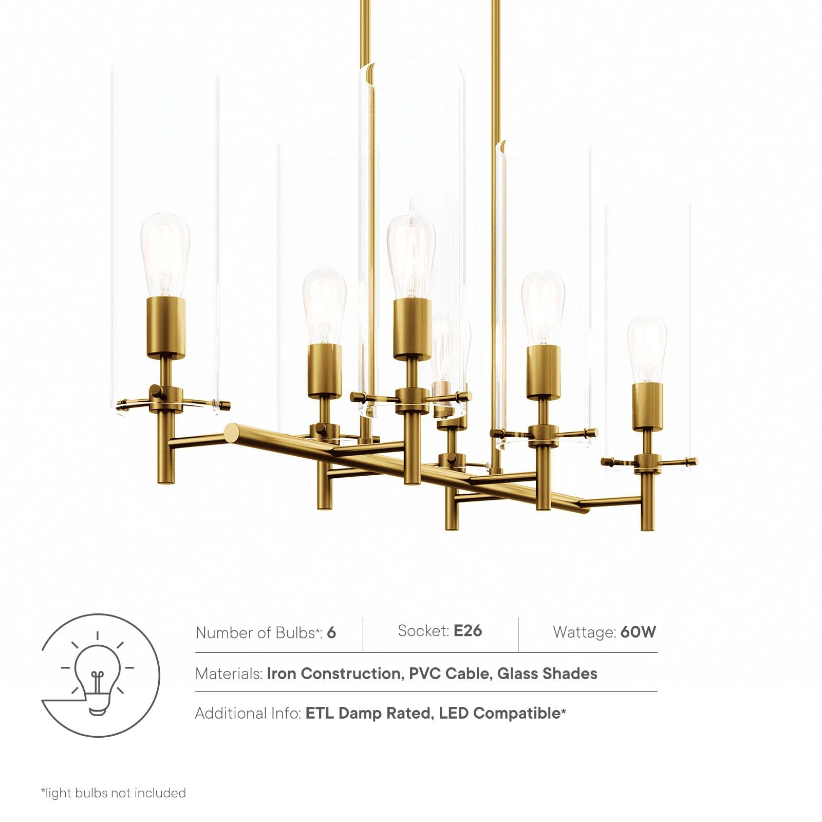 Modway Ceiling Lights - Skylark 6-Light Chandelier Clear Satin Brass