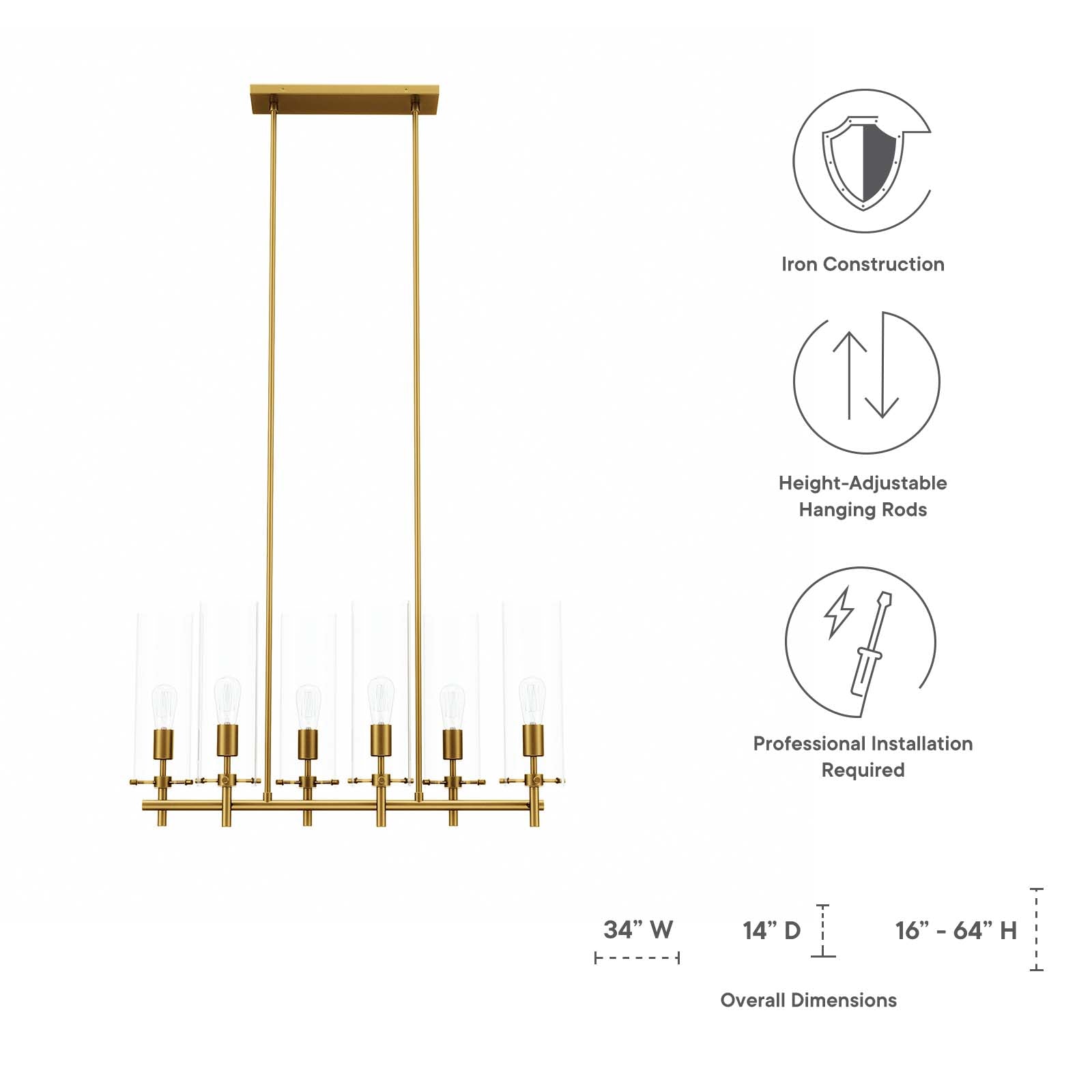 Modway Ceiling Lights - Skylark 6-Light Chandelier Clear Satin Brass