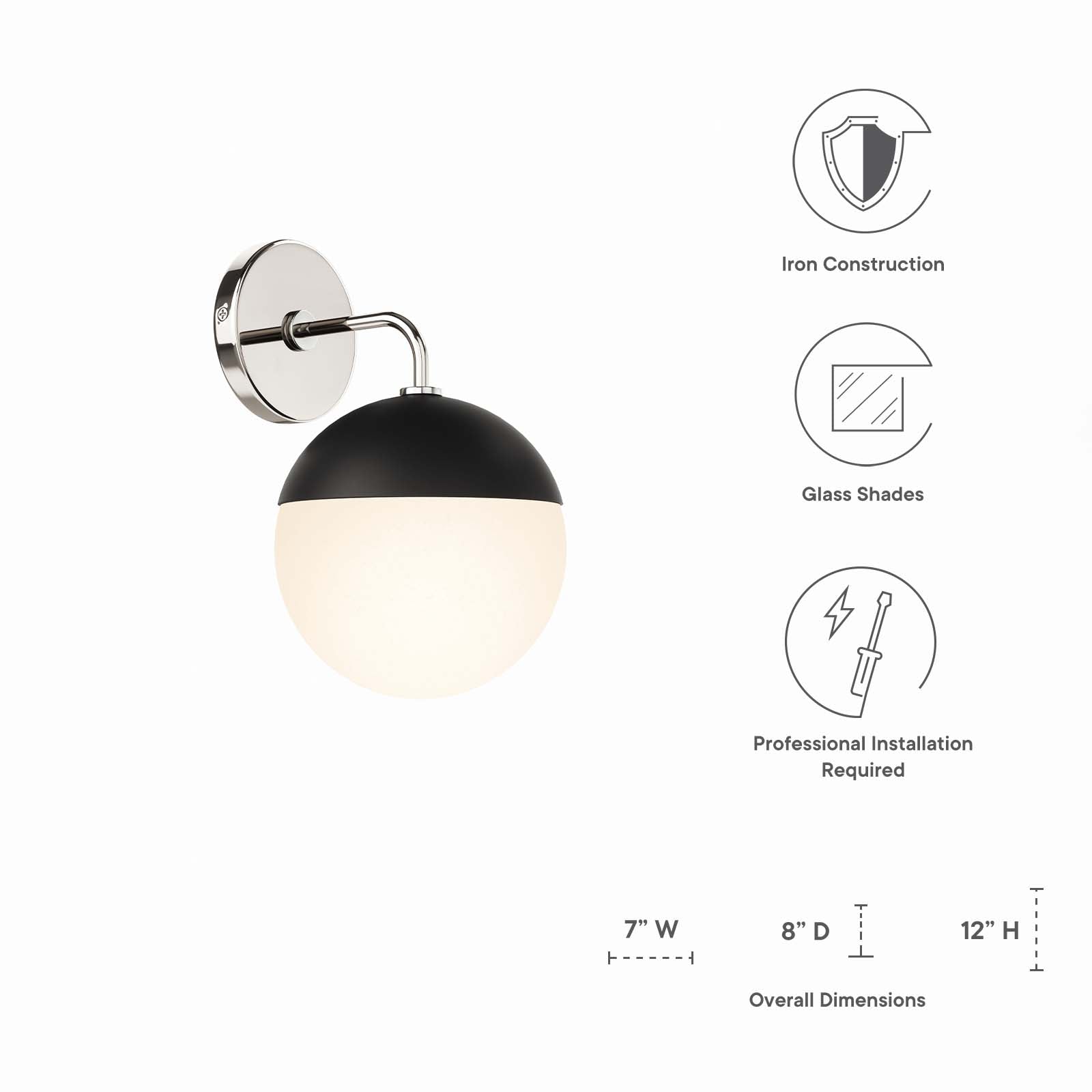 Modway Wall Sconces - Stellar-1-Light-Wall-Sconce-Opal-Polished-Nickel