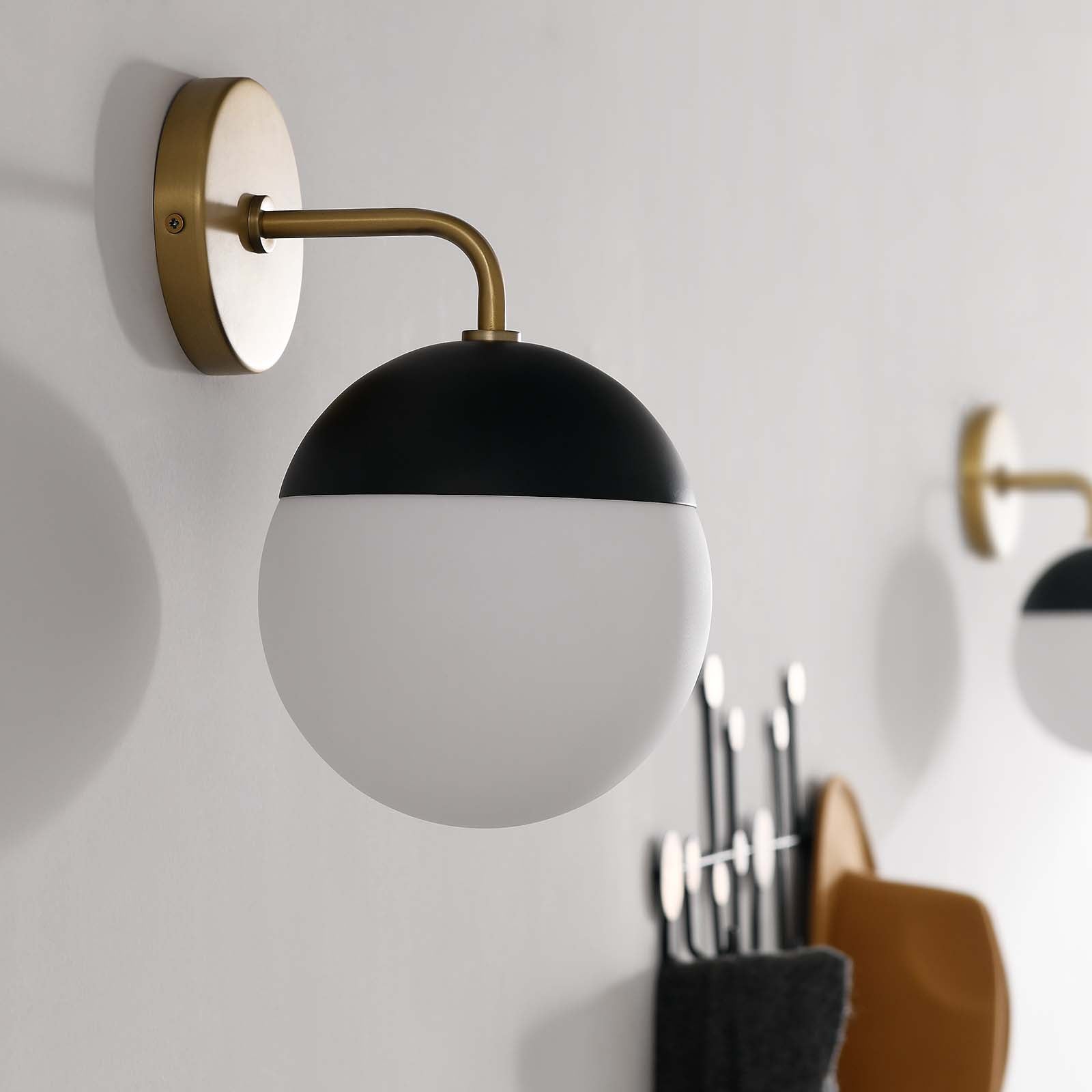 Modway Wall Sconces - Stellar-1-Light-Wall-Sconce-Opal-Satin-Brass