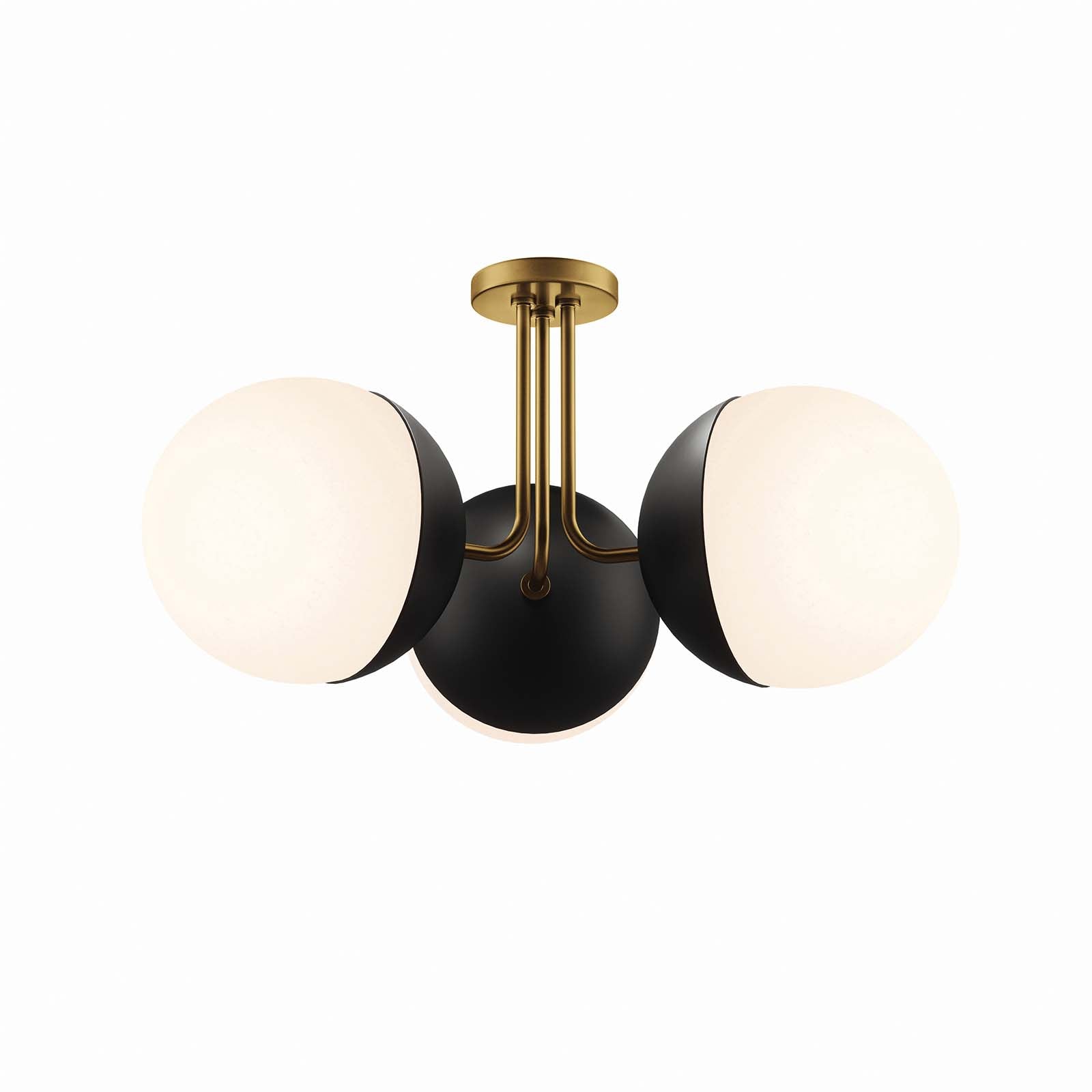 Modway Ceiling Lights - Stellar 3-Light Semi-Flush Ceiling Light Opal Satin Brass