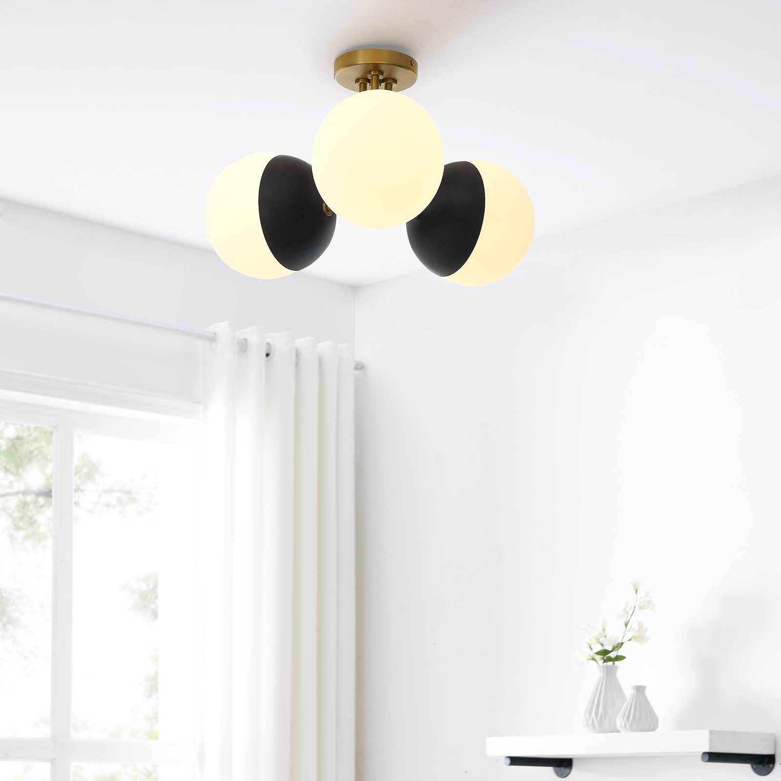 Modway Ceiling Lights - Stellar 3-Light Semi-Flush Ceiling Light Opal Satin Brass
