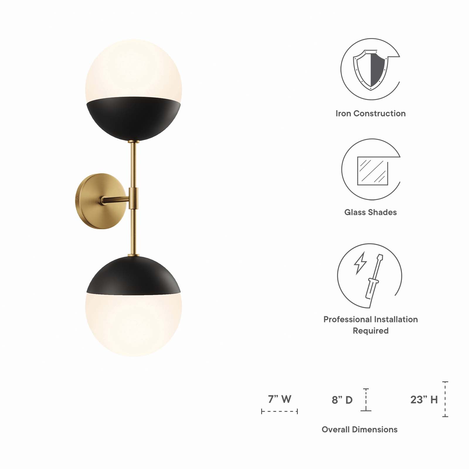 Modway Wall Sconces - Stellar 2-Light Wall Sconce Opal Satin Brass