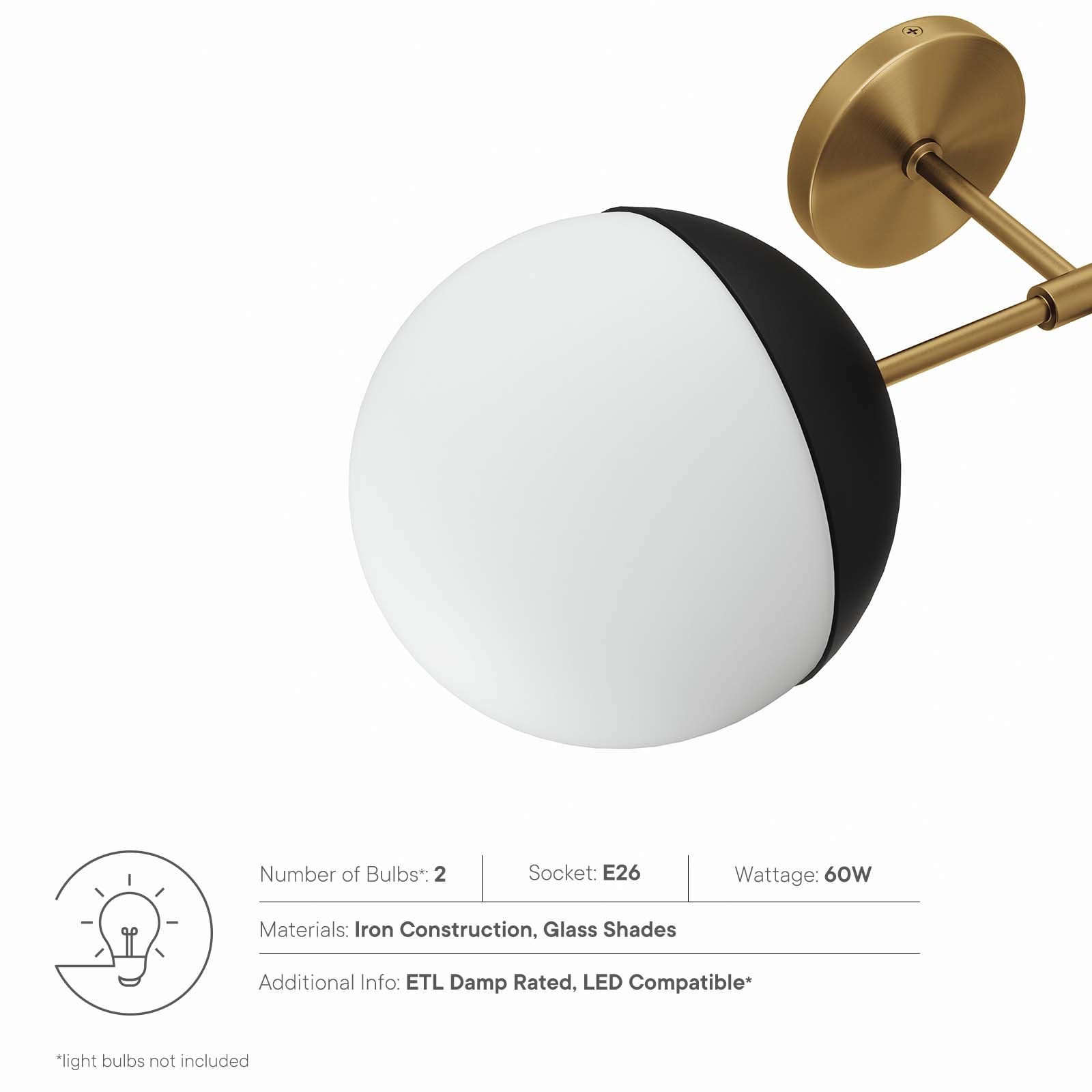 Modway Wall Sconces - Stellar 2-Light Wall Sconce Opal Satin Brass