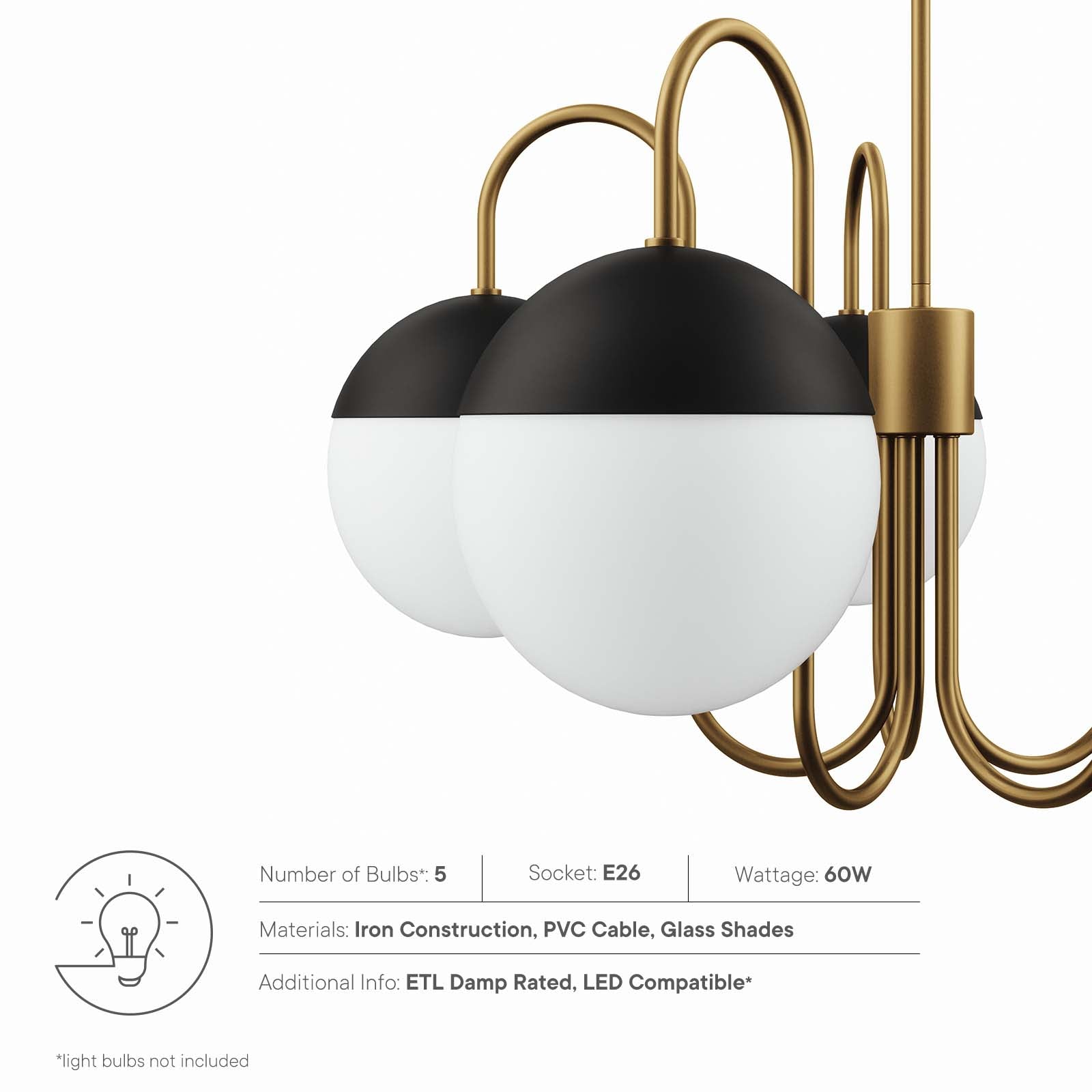 Modway Ceiling Lights - Stellar 5-Light Chandelier Opal Satin Brass