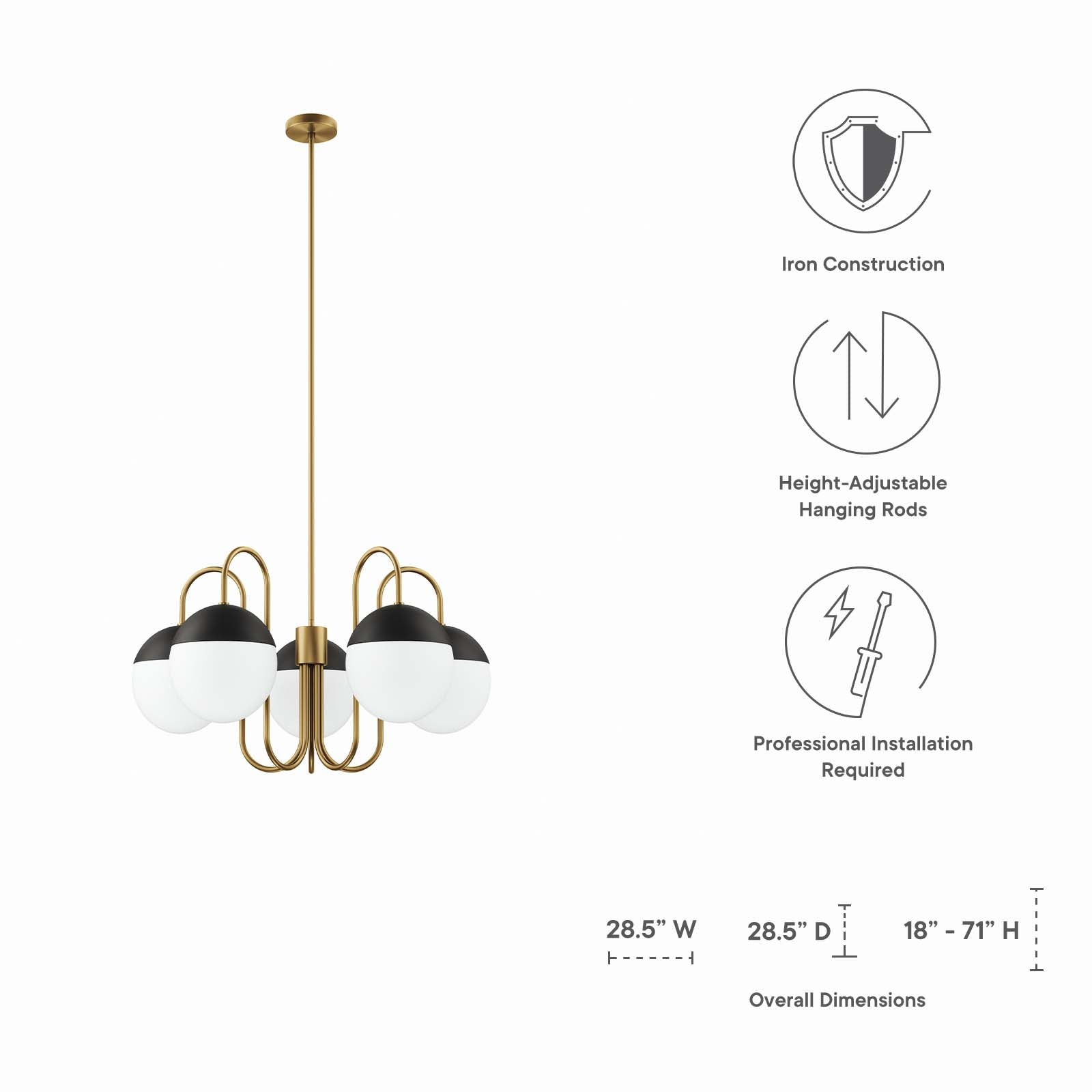 Modway Ceiling Lights - Stellar 5-Light Chandelier Opal Satin Brass