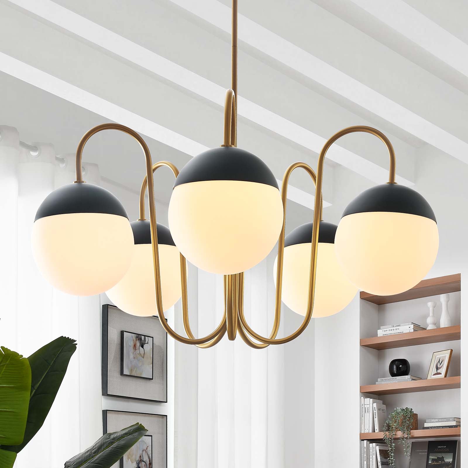 Modway Ceiling Lights - Stellar 5-Light Chandelier Opal Satin Brass