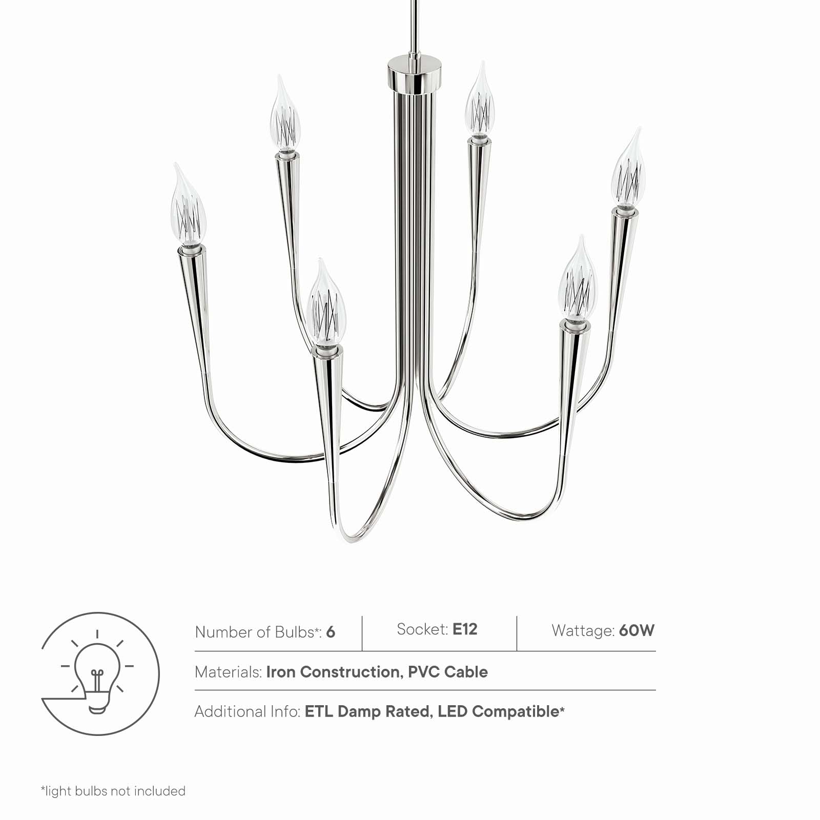 Modway Ceiling Lights - Penrose 6-Light Chandelier Polished Nickel