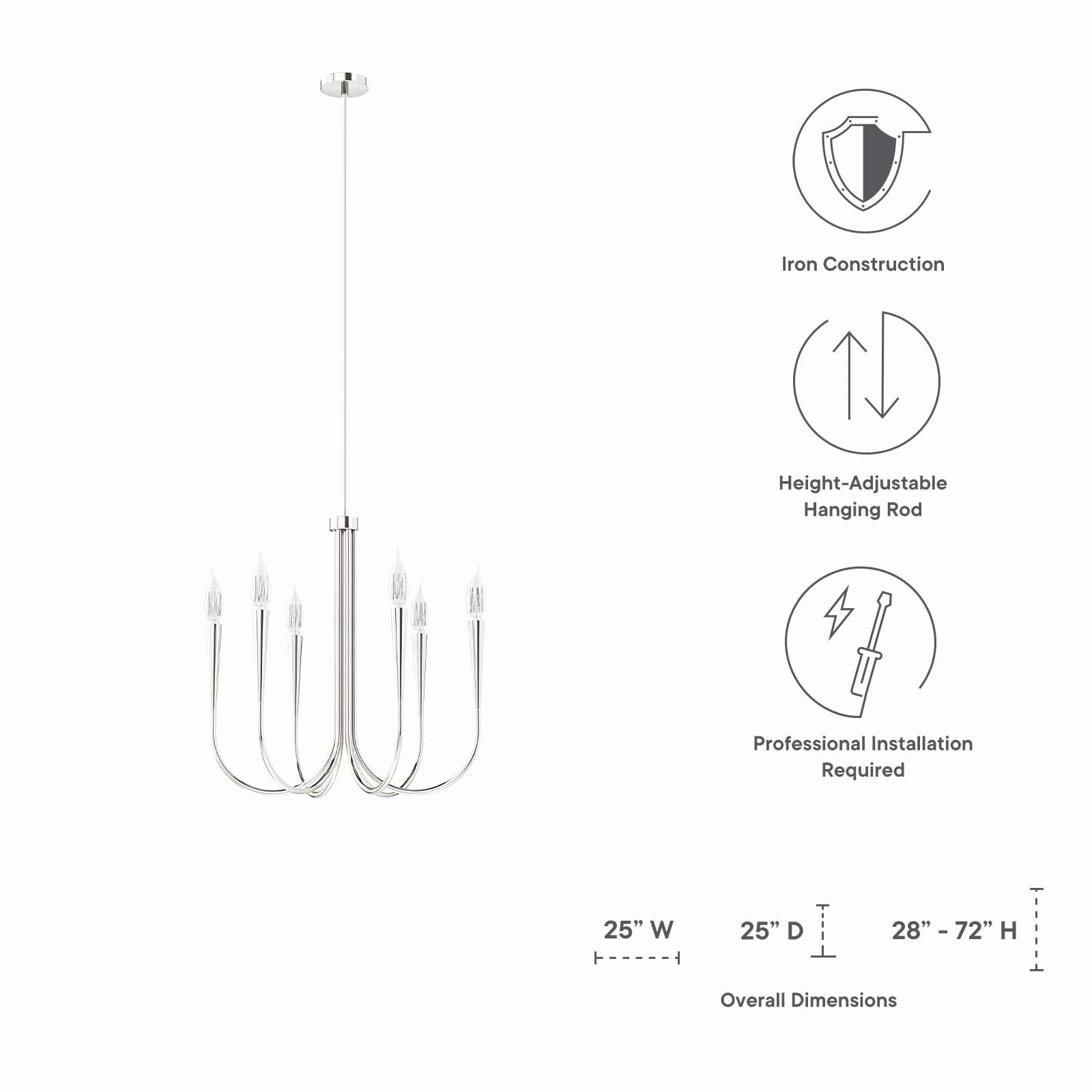 Modway Ceiling Lights - Penrose 6-Light Chandelier Polished Nickel