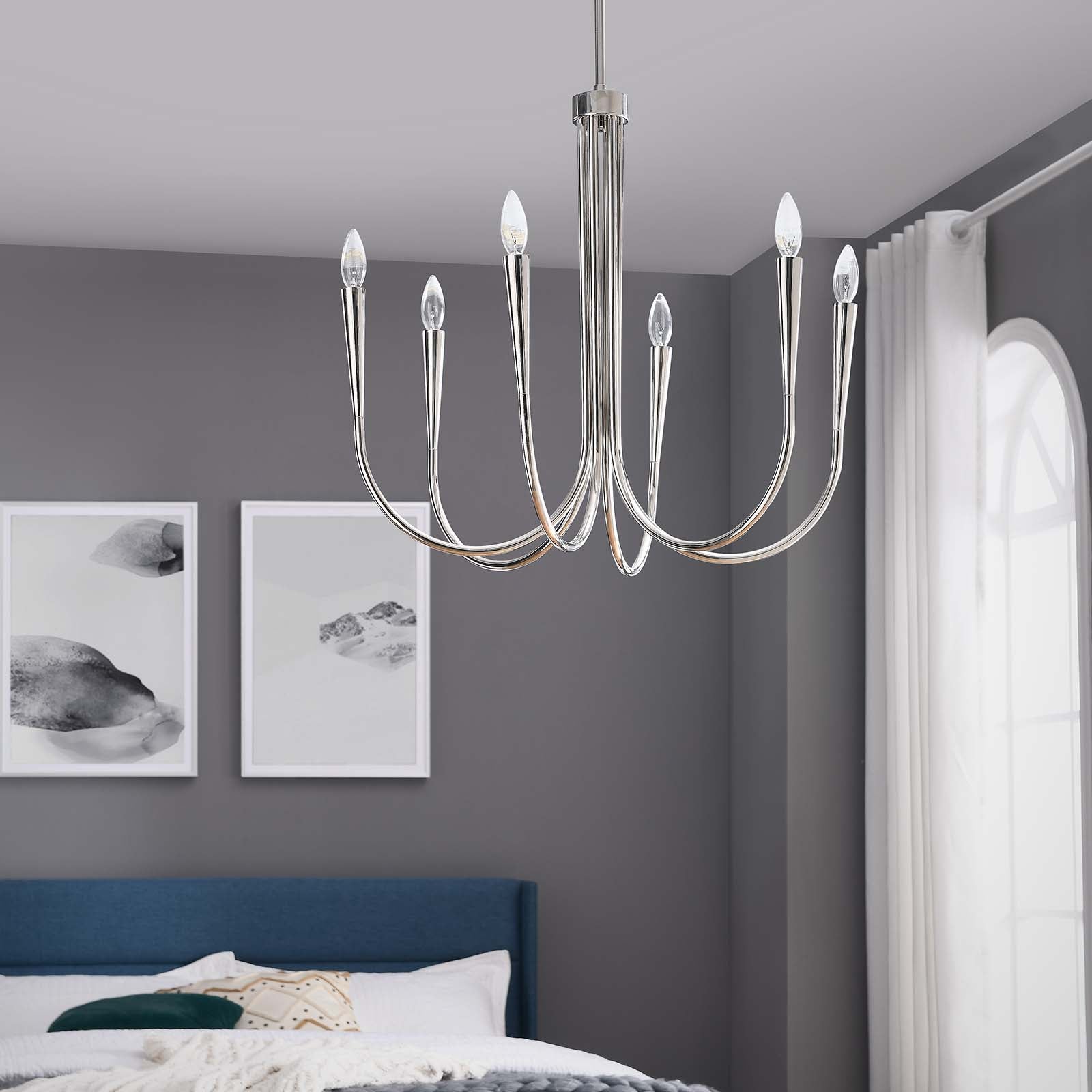 Modway Ceiling Lights - Penrose 6-Light Chandelier Polished Nickel