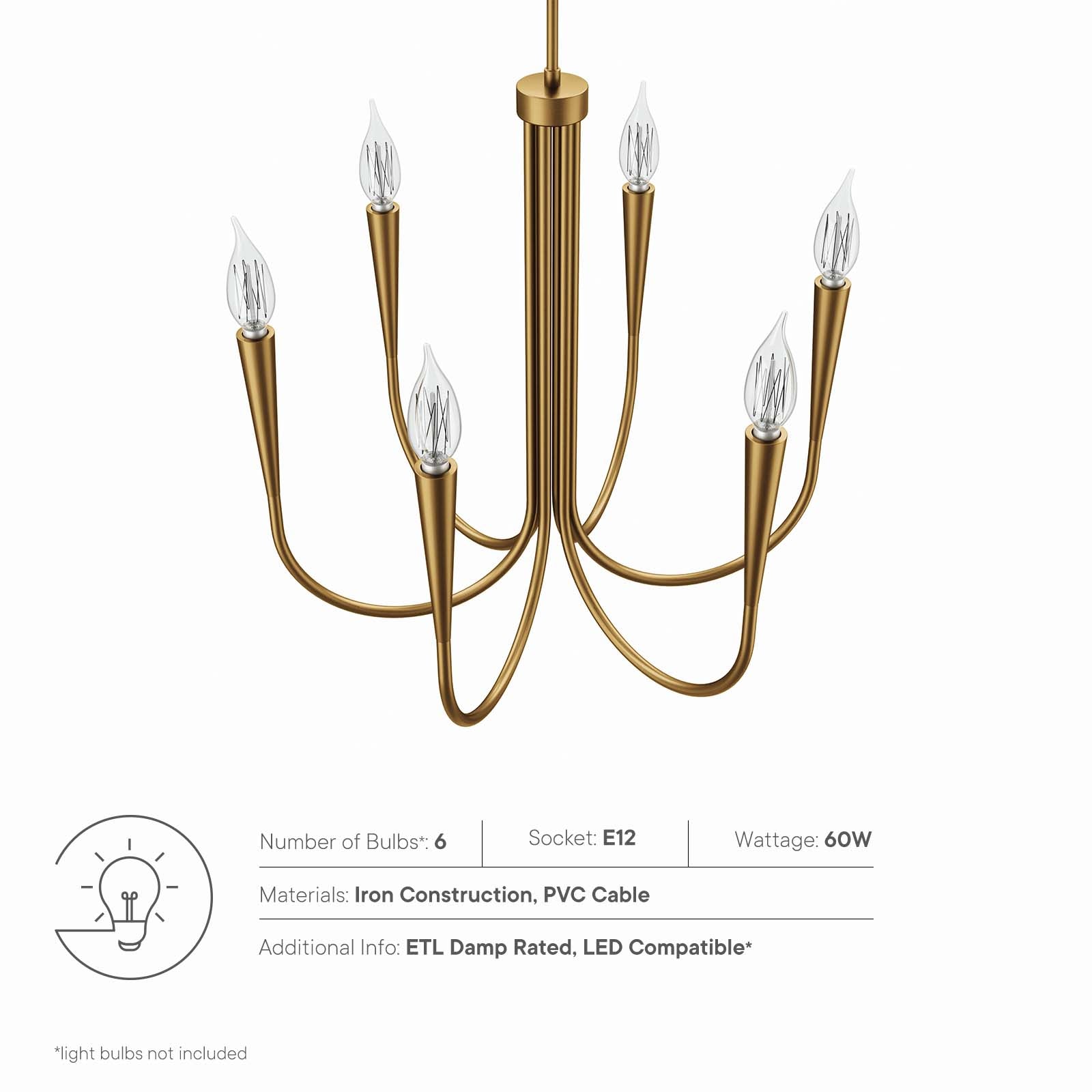 Modway Ceiling Lights - Penrose 6-Light Chandelier Satin Brass