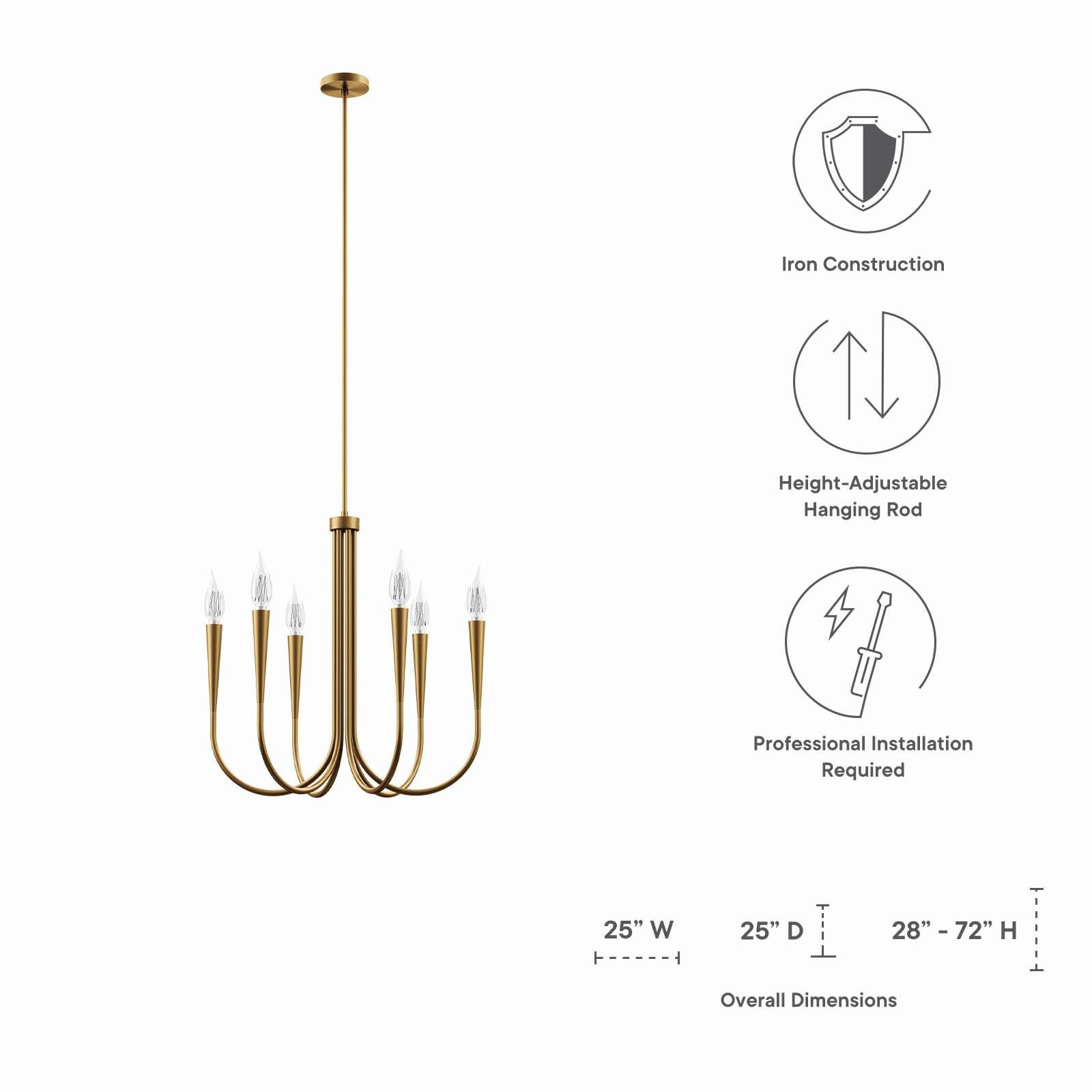 Modway Ceiling Lights - Penrose 6-Light Chandelier Satin Brass