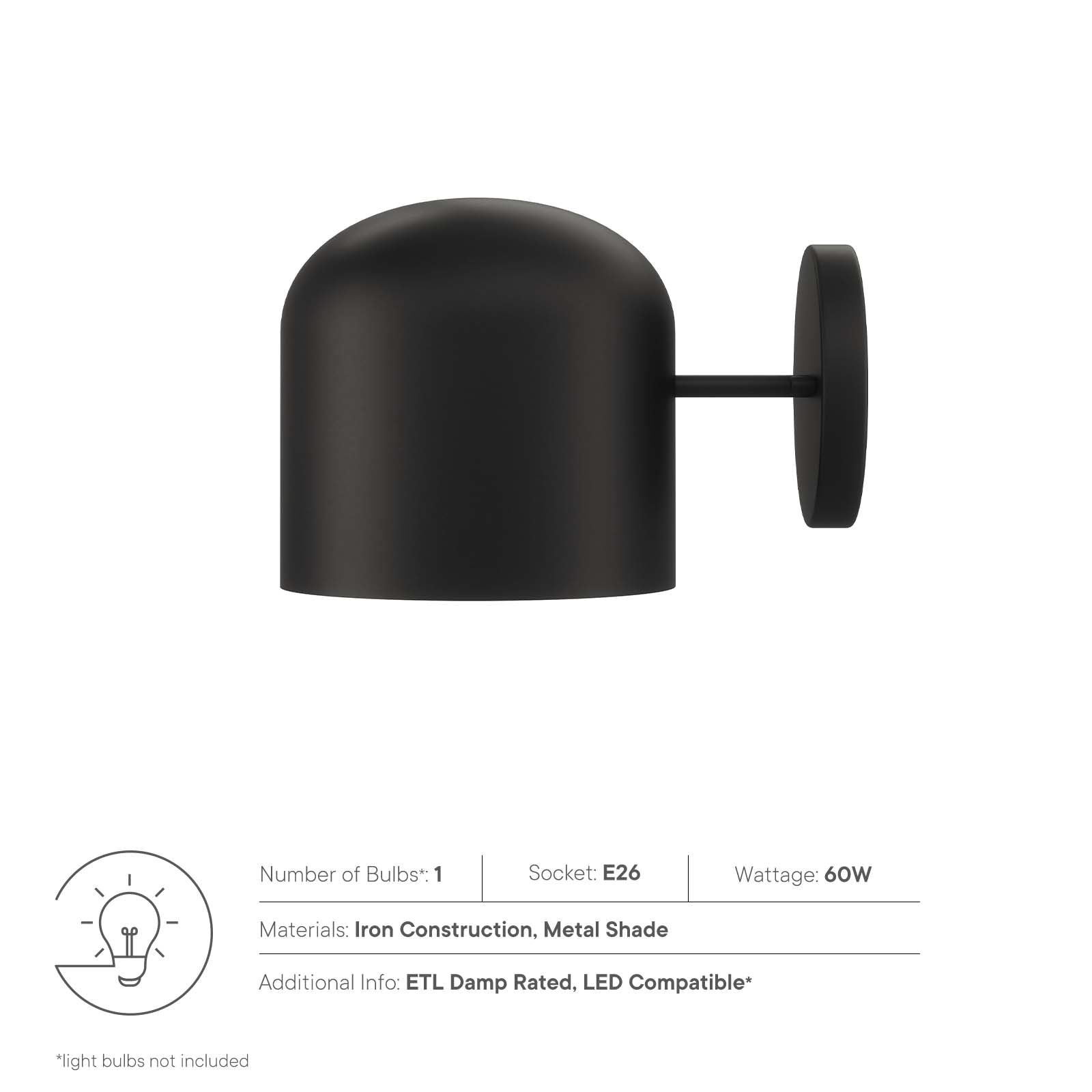 Modway Wall Sconces - Avenue 1-Light Wall Sconce Black