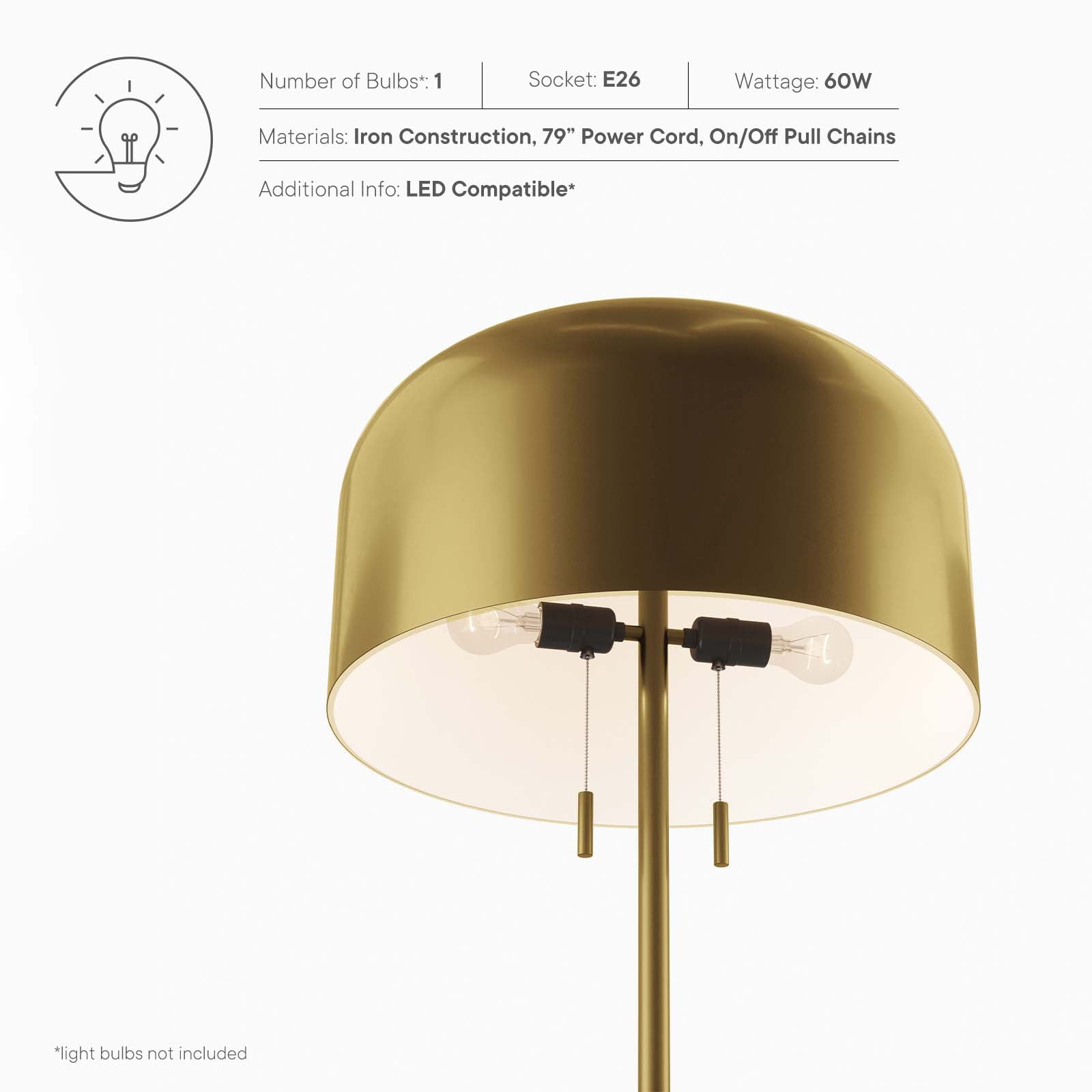 Modway Floor Lamps - Avenue Floor Lamp Satin Brass