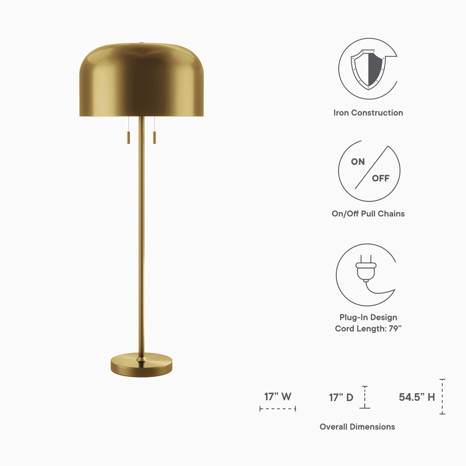 Modway Floor Lamps - Avenue Floor Lamp Satin Brass
