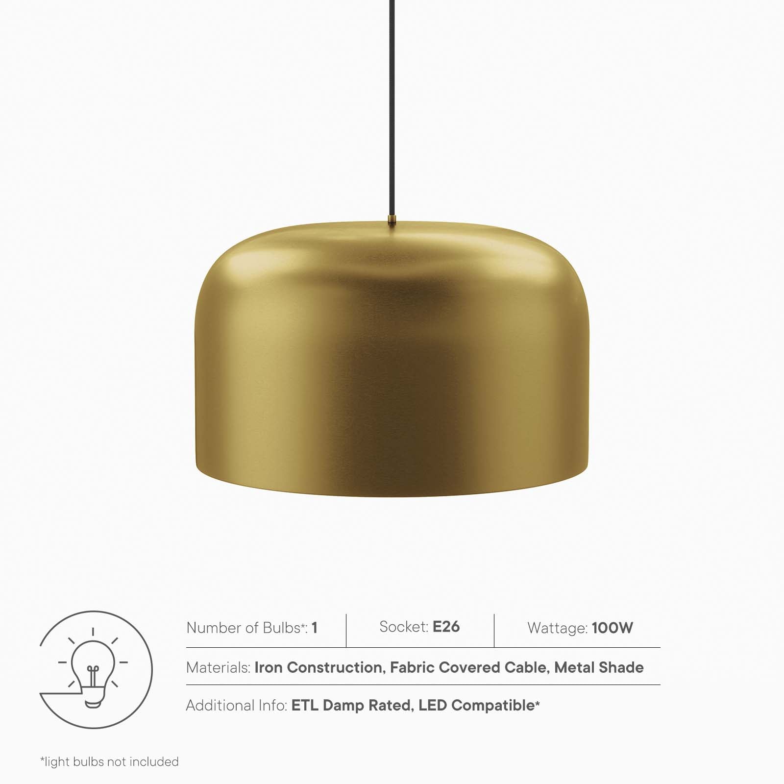 Modway Ceiling Lights - Avenue 1-Light Pendant Light Satin Brass