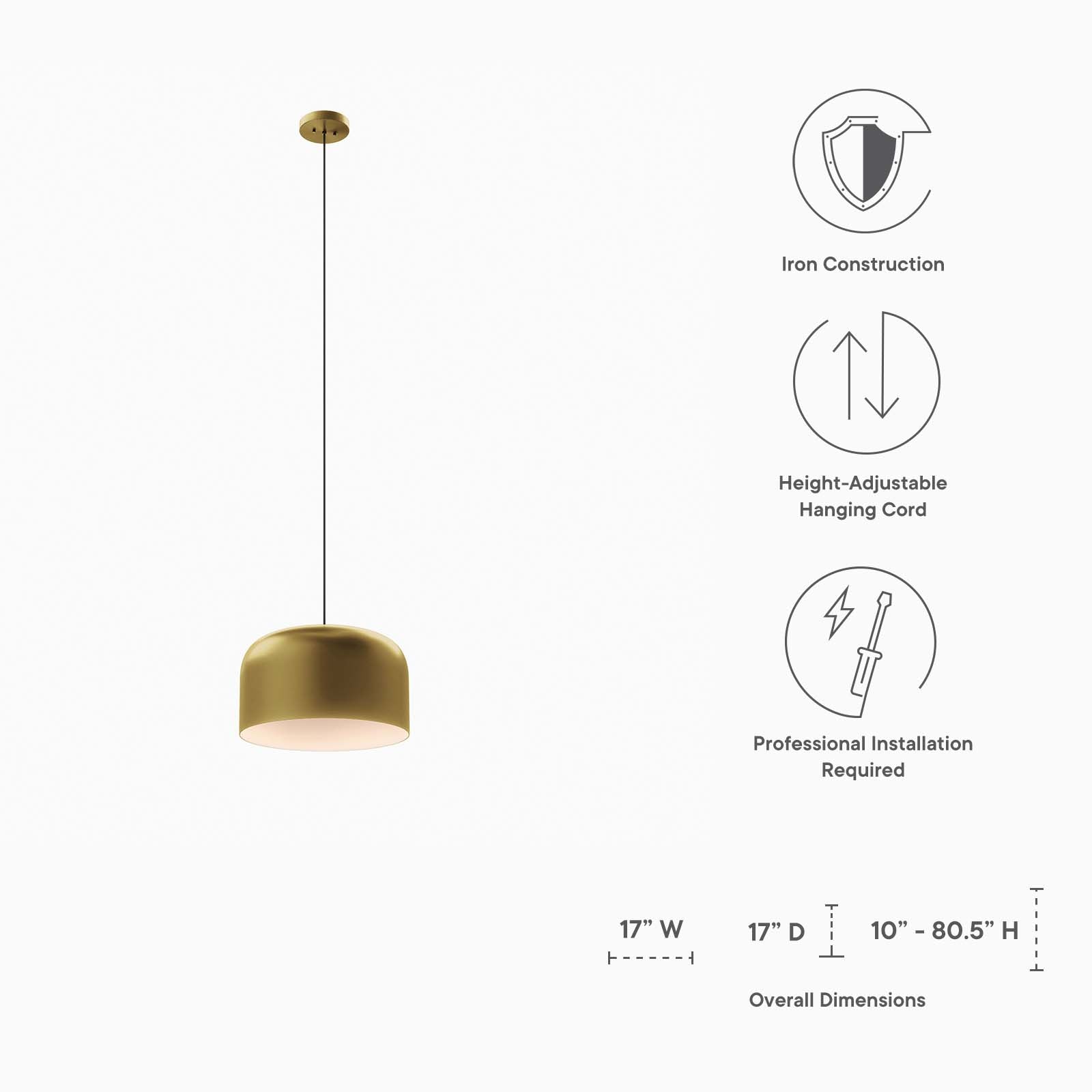 Modway Ceiling Lights - Avenue 1-Light Pendant Light Satin Brass