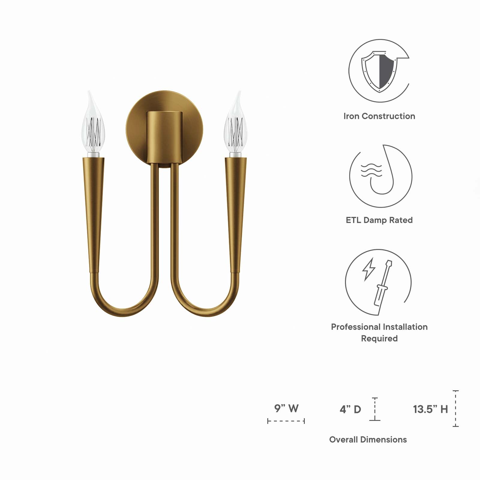 Modway Wall Sconces - Penrose 2-Light Wall Sconce Satin Brass