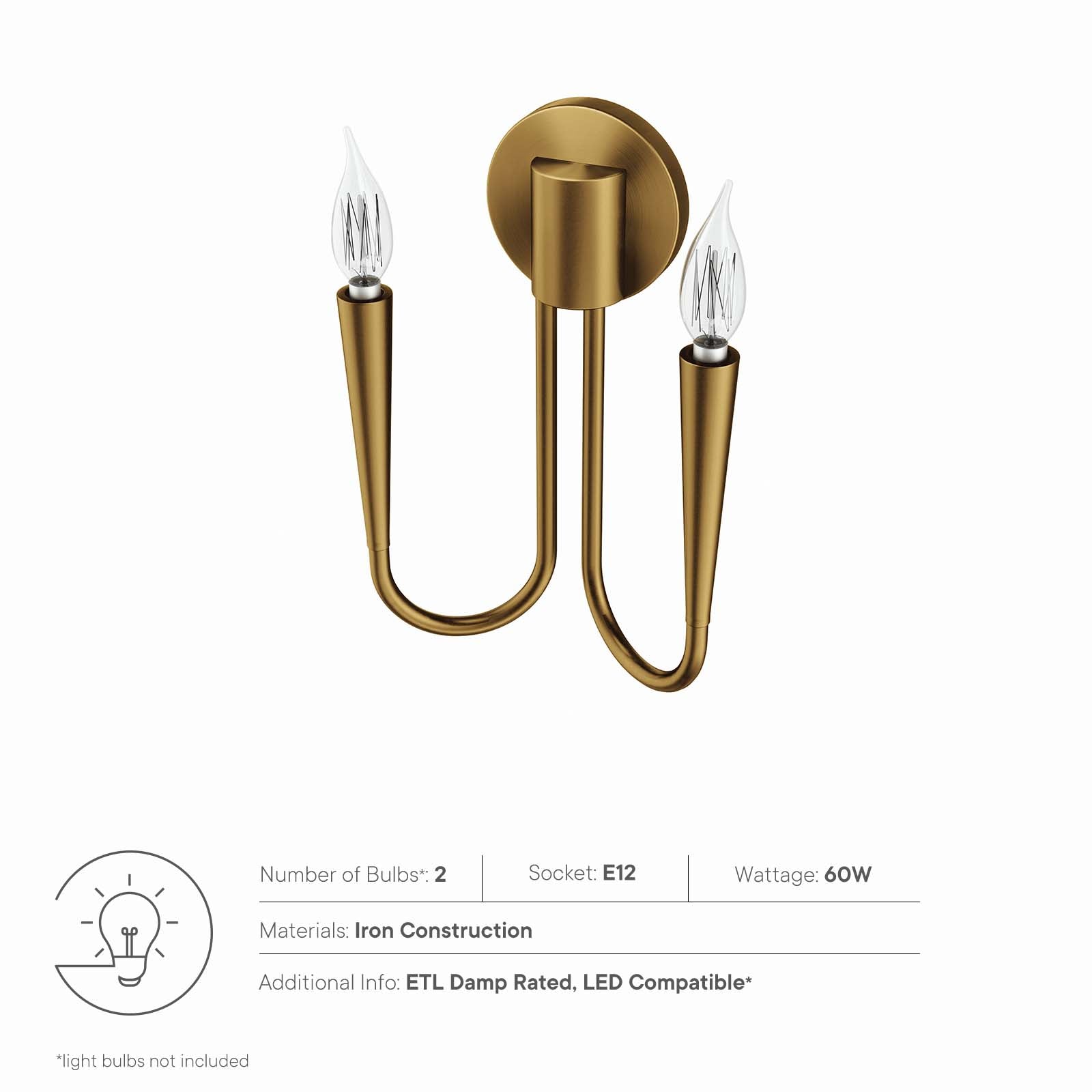 Modway Wall Sconces - Penrose 2-Light Wall Sconce Satin Brass