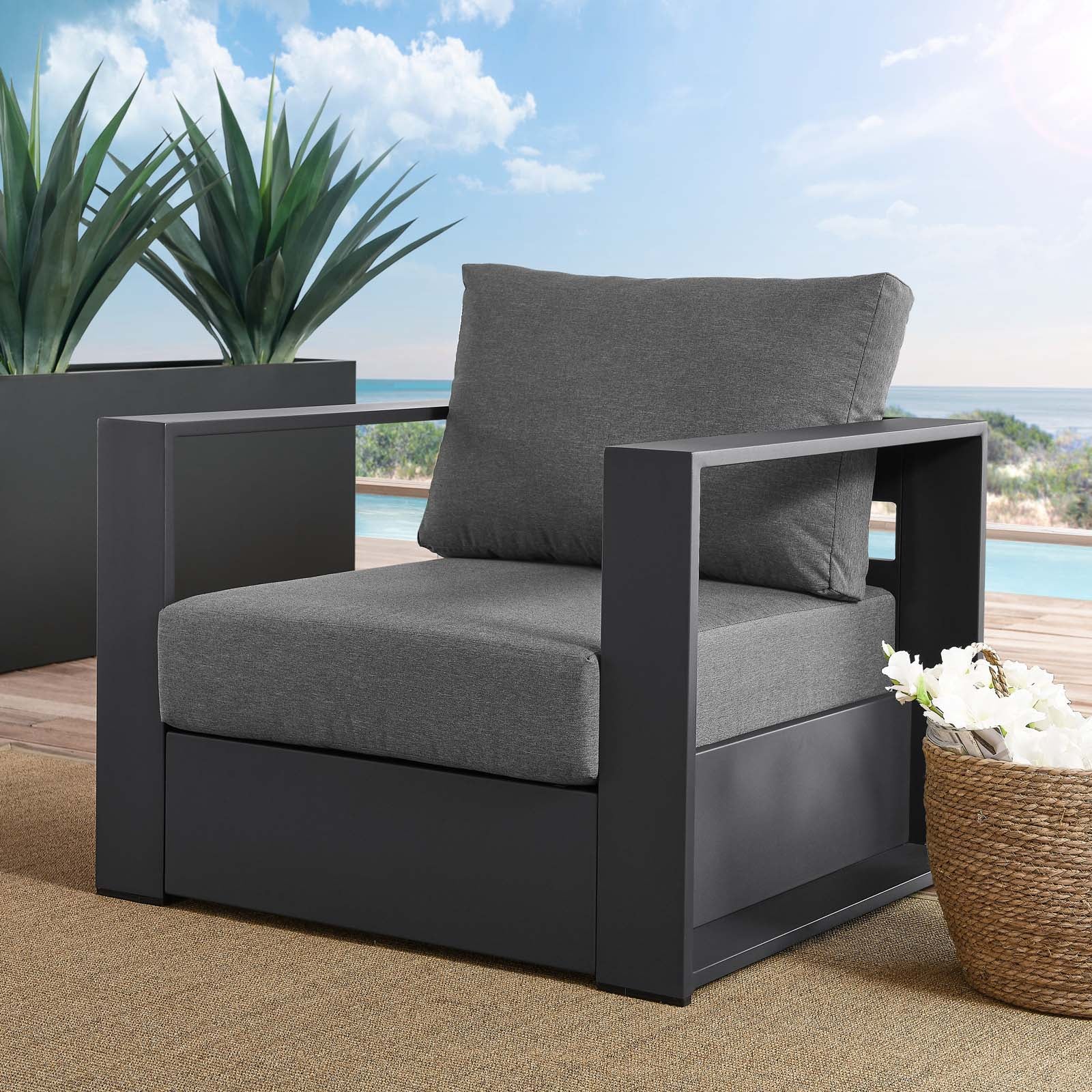 Modway Outdoor Chairs - Tahoe Outdoor Patio Powder-Coated Aluminum Armchair Gray Charcoal