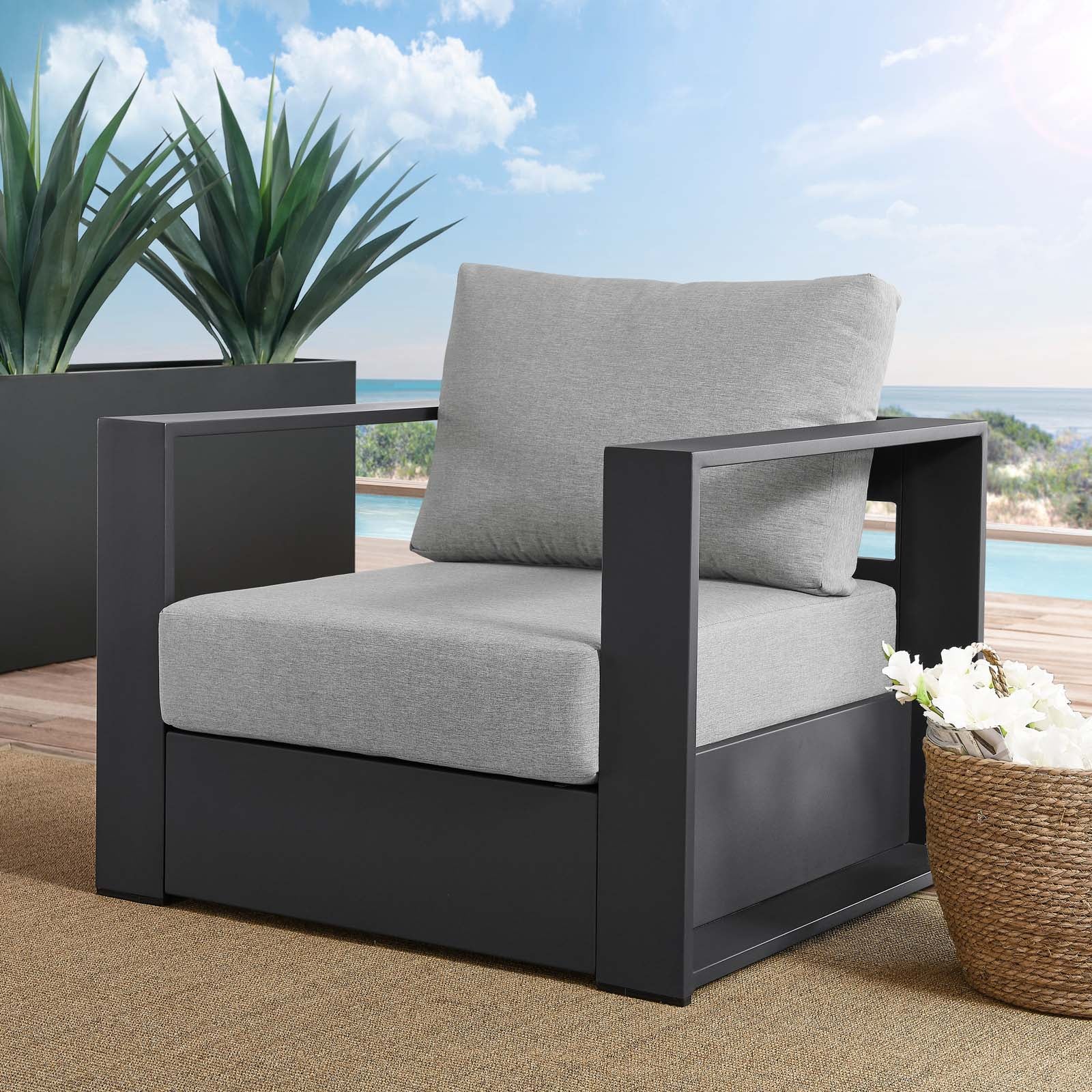 Modway Outdoor Chairs - Tahoe Outdoor Patio Powder-Coated Aluminum Armchair Gray