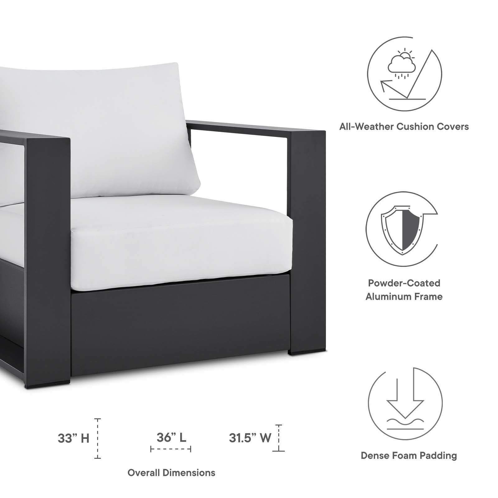 Modway Outdoor Chairs - Tahoe Outdoor Patio Powder-Coated Aluminum Armchair Gray White