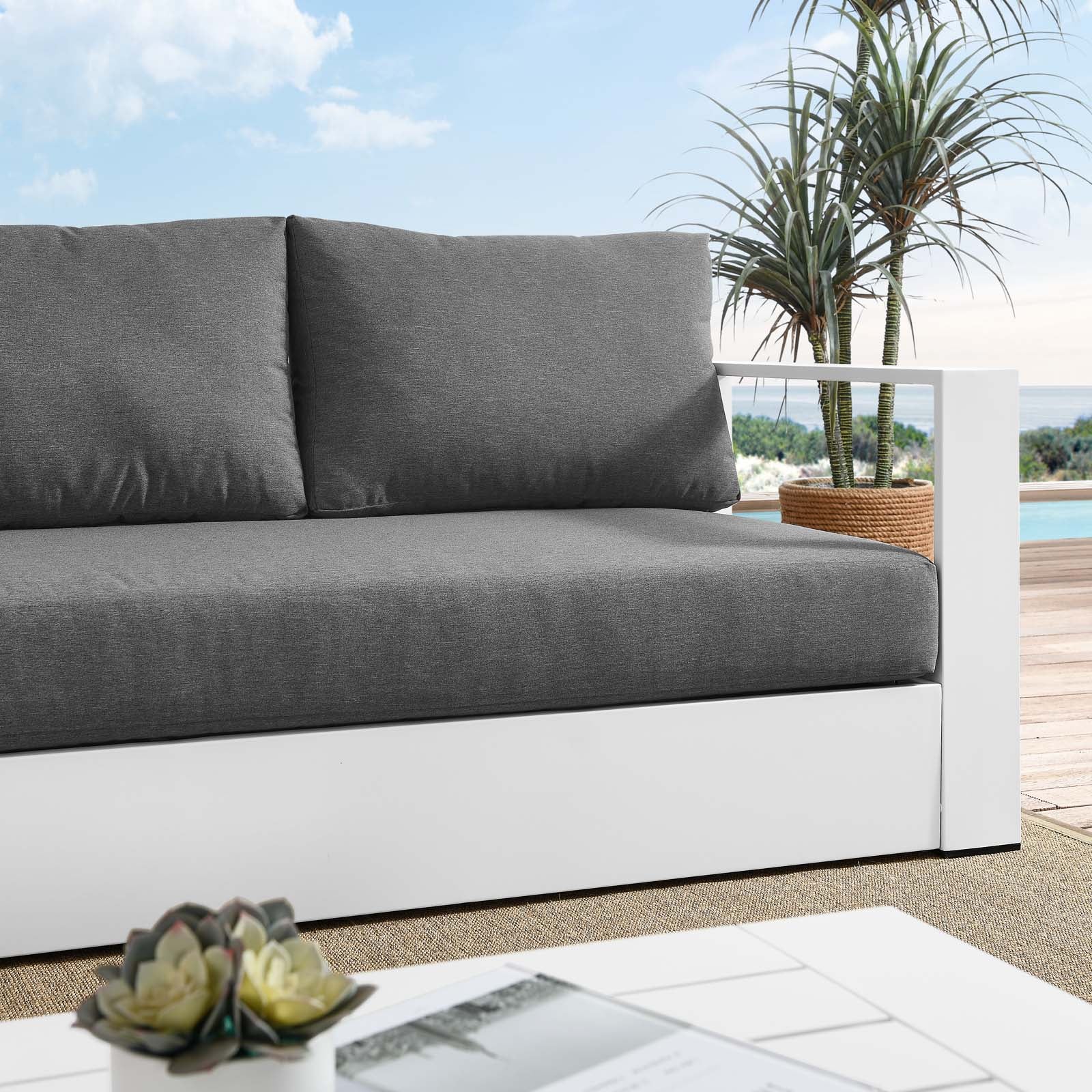 Modway Sofas & Couches - Tahoe Outdoor Patio Powder-Coated Aluminum Sofa White Charcoal