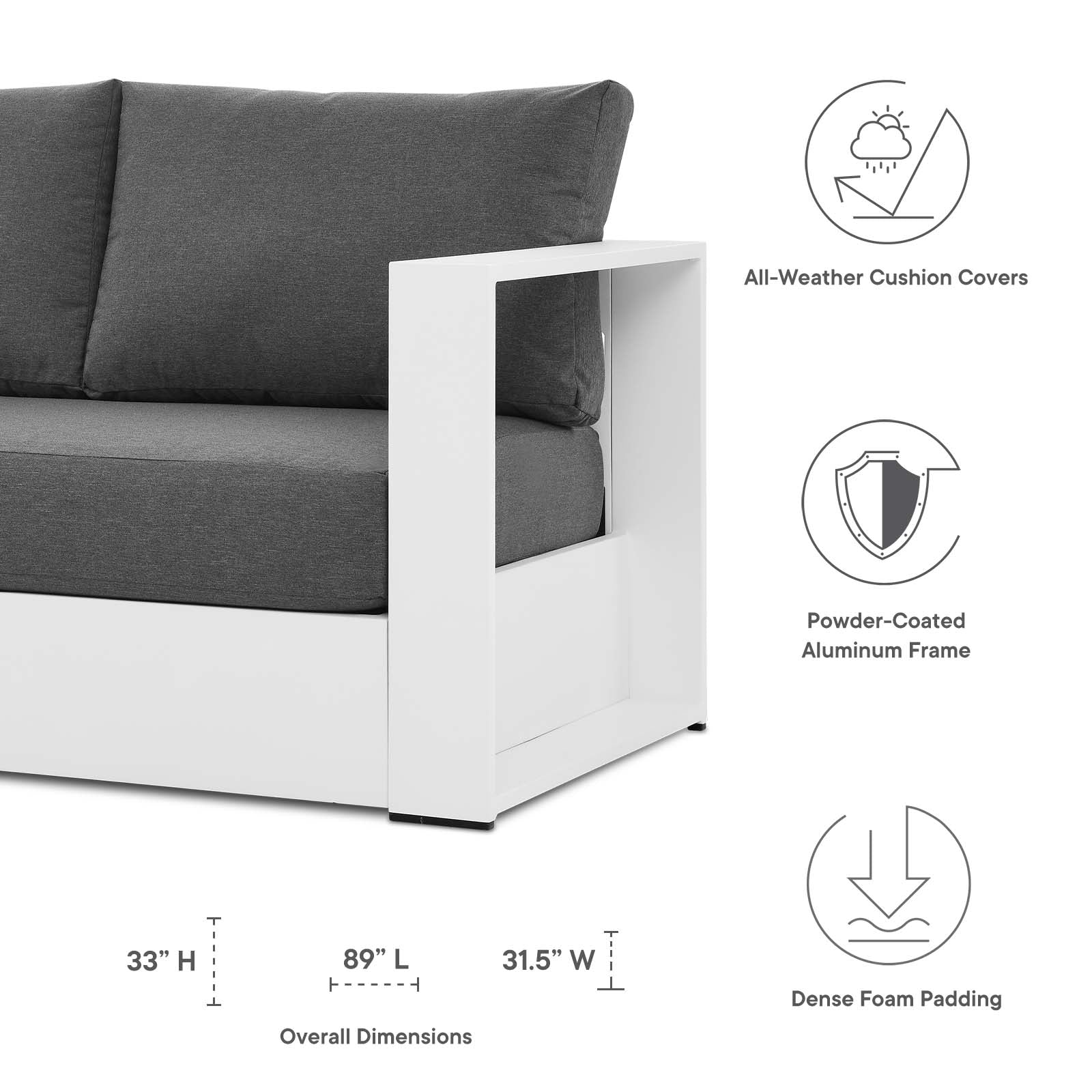 Modway Sofas & Couches - Tahoe Outdoor Patio Powder-Coated Aluminum Sofa White Charcoal