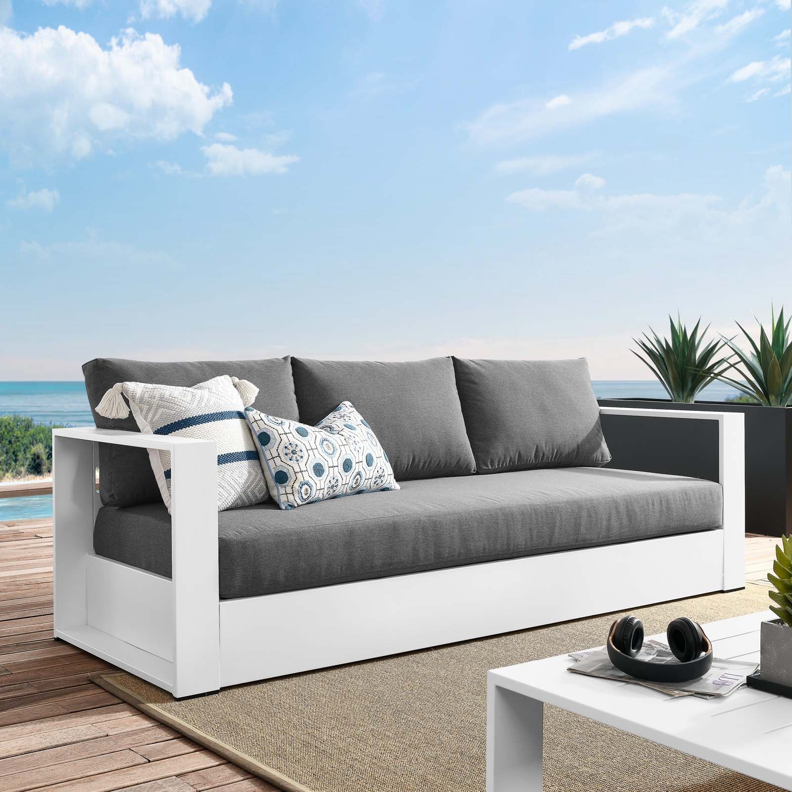 Modway Sofas & Couches - Tahoe Outdoor Patio Powder-Coated Aluminum Sofa White Charcoal