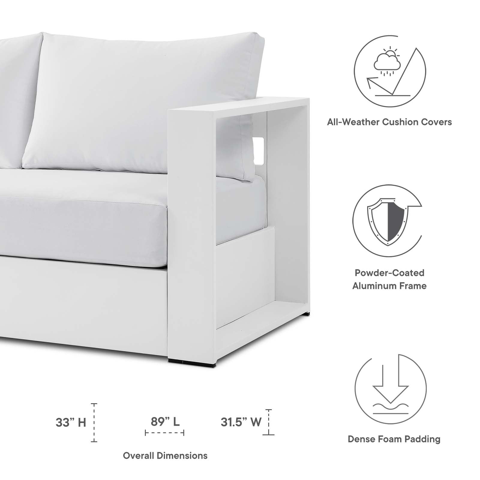 Modway Outdoor Sofas - Tahoe Outdoor Patio Powder-Coated Aluminum Sofa White White