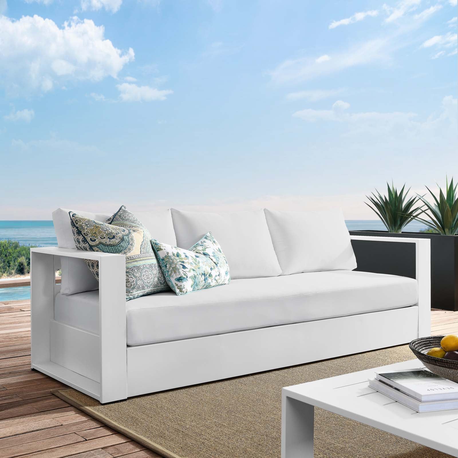 Modway Outdoor Sofas - Tahoe Outdoor Patio Powder-Coated Aluminum Sofa White White