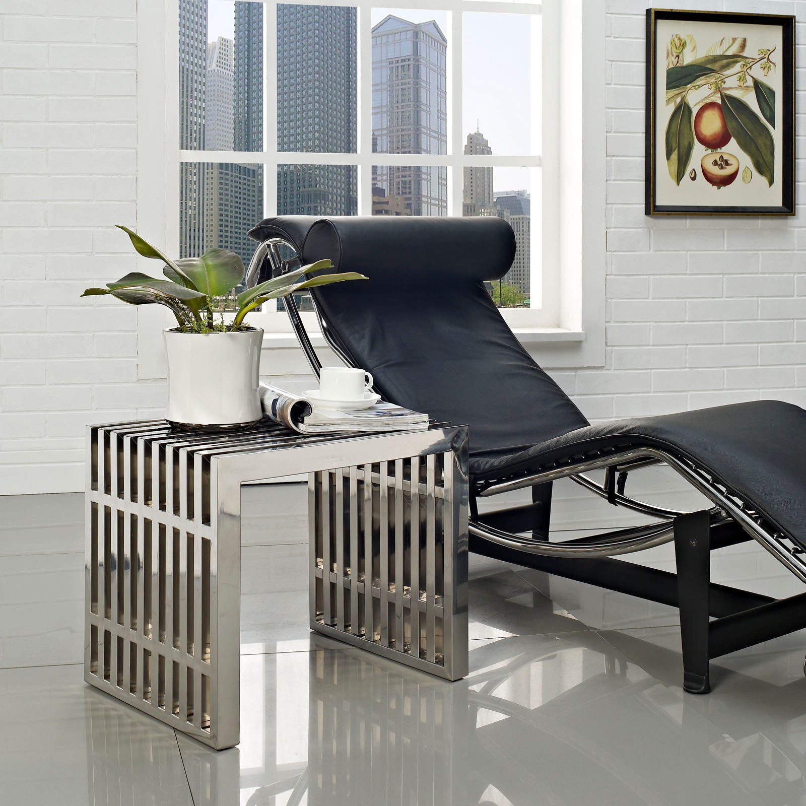 Modway Benches - Gridiron Small Stainless Steel Bench Silver