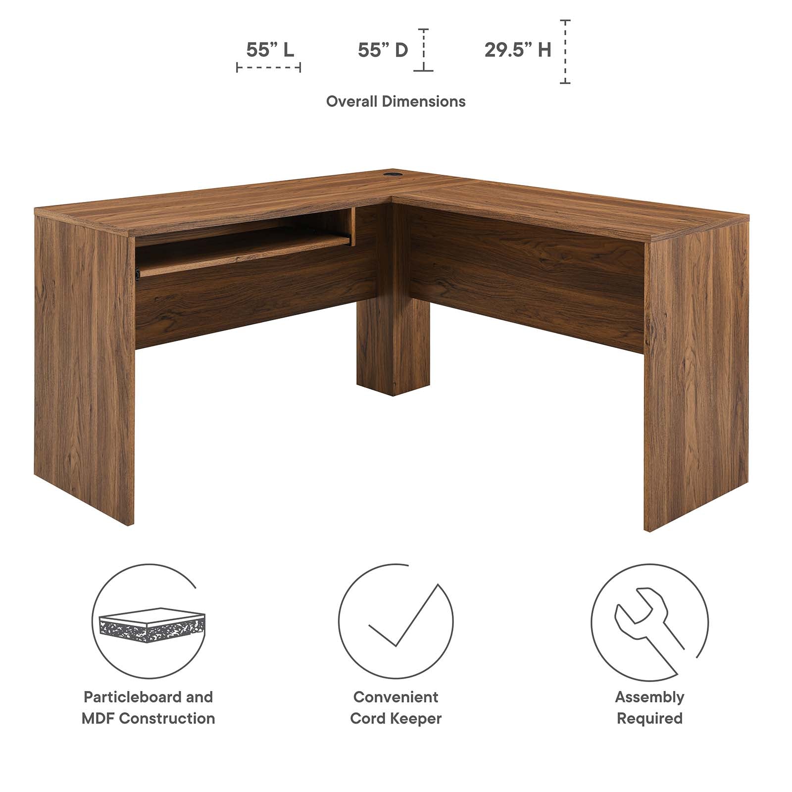 Modway Desks - Venture L-Shaped Wood Office Desk Walnut