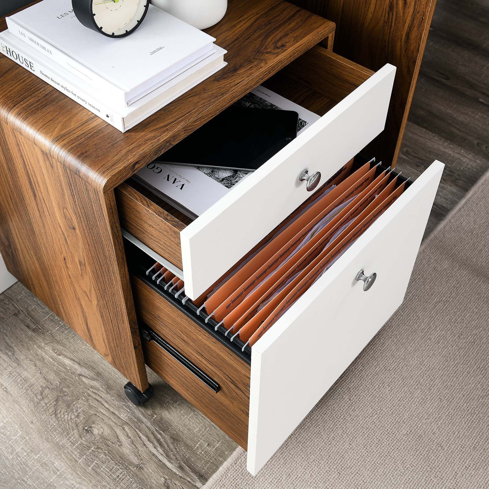 Modway File Cabinets - Render Wood File Cabinet Walnut White