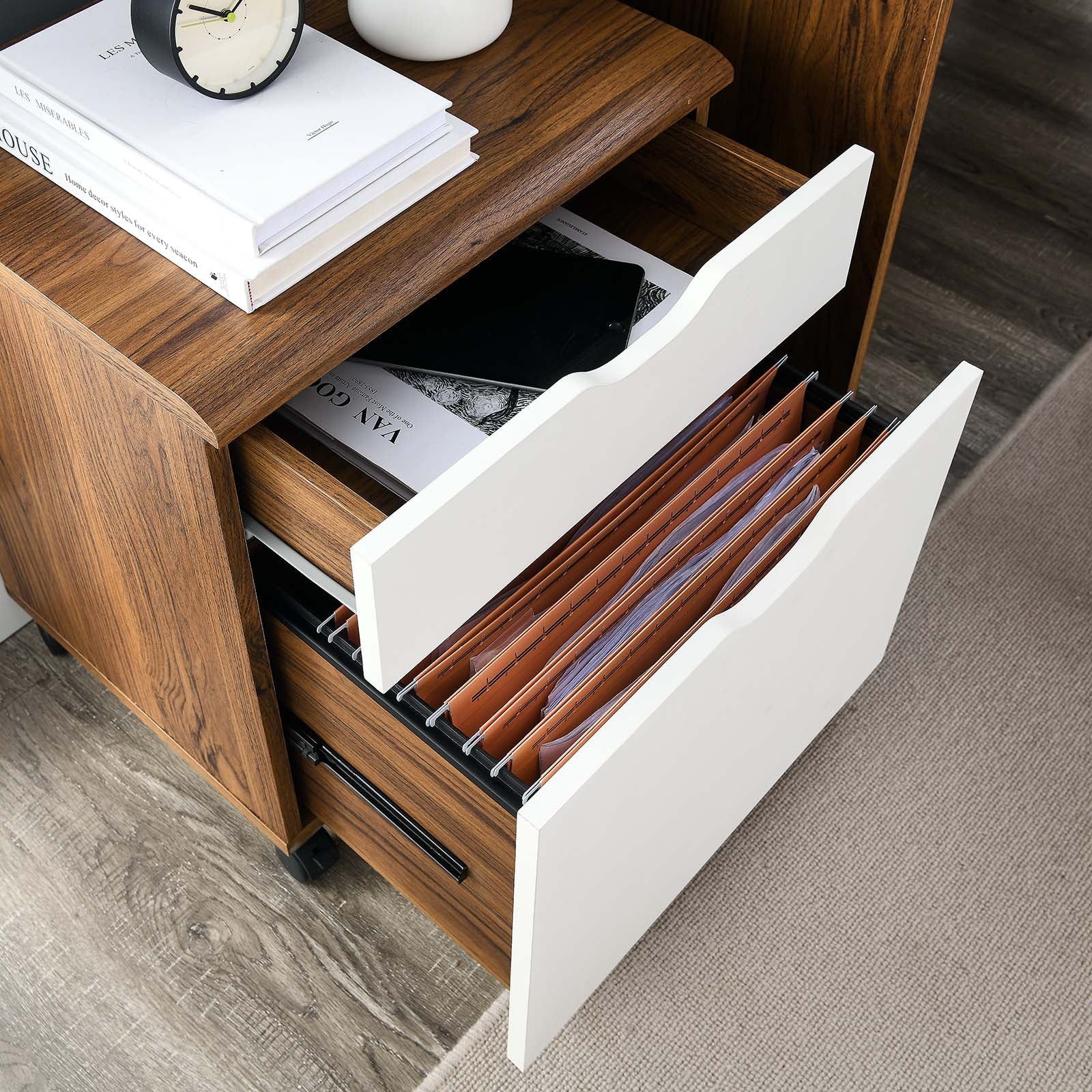 Modway File Cabinets - Envision Wood File Cabinet Walnut White