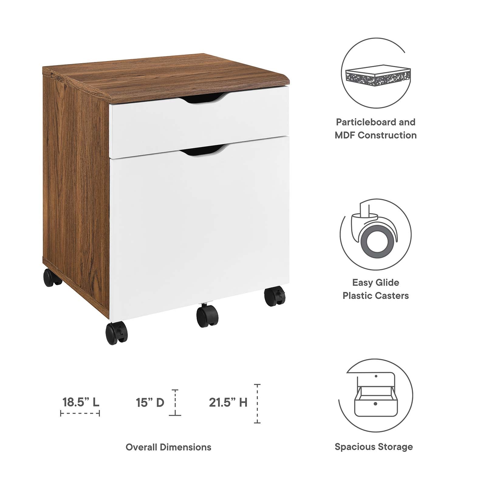 Modway File Cabinets - Envision Wood File Cabinet Walnut White