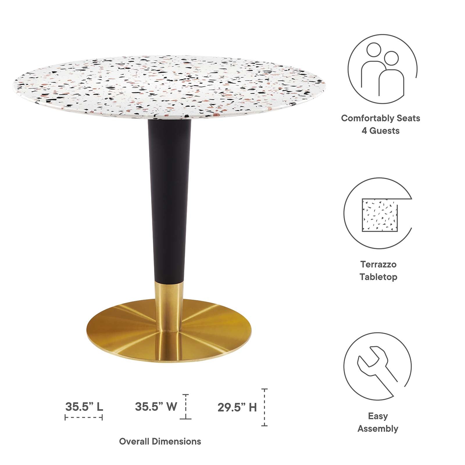 Modway Dining Tables - Zinque 36" Round Terrazzo Dining Table Gold White