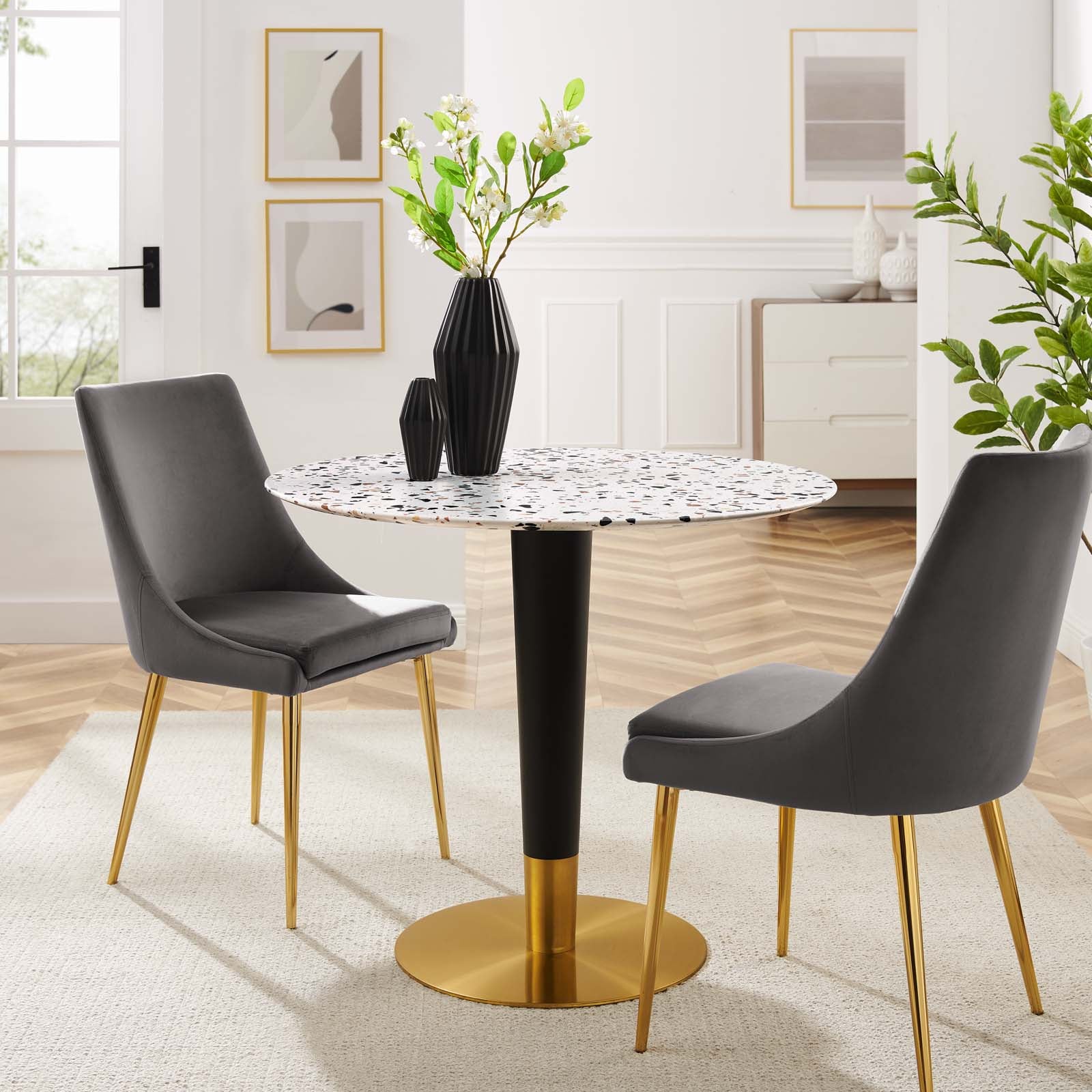 Modway Dining Tables - Zinque 36" Round Terrazzo Dining Table Gold White