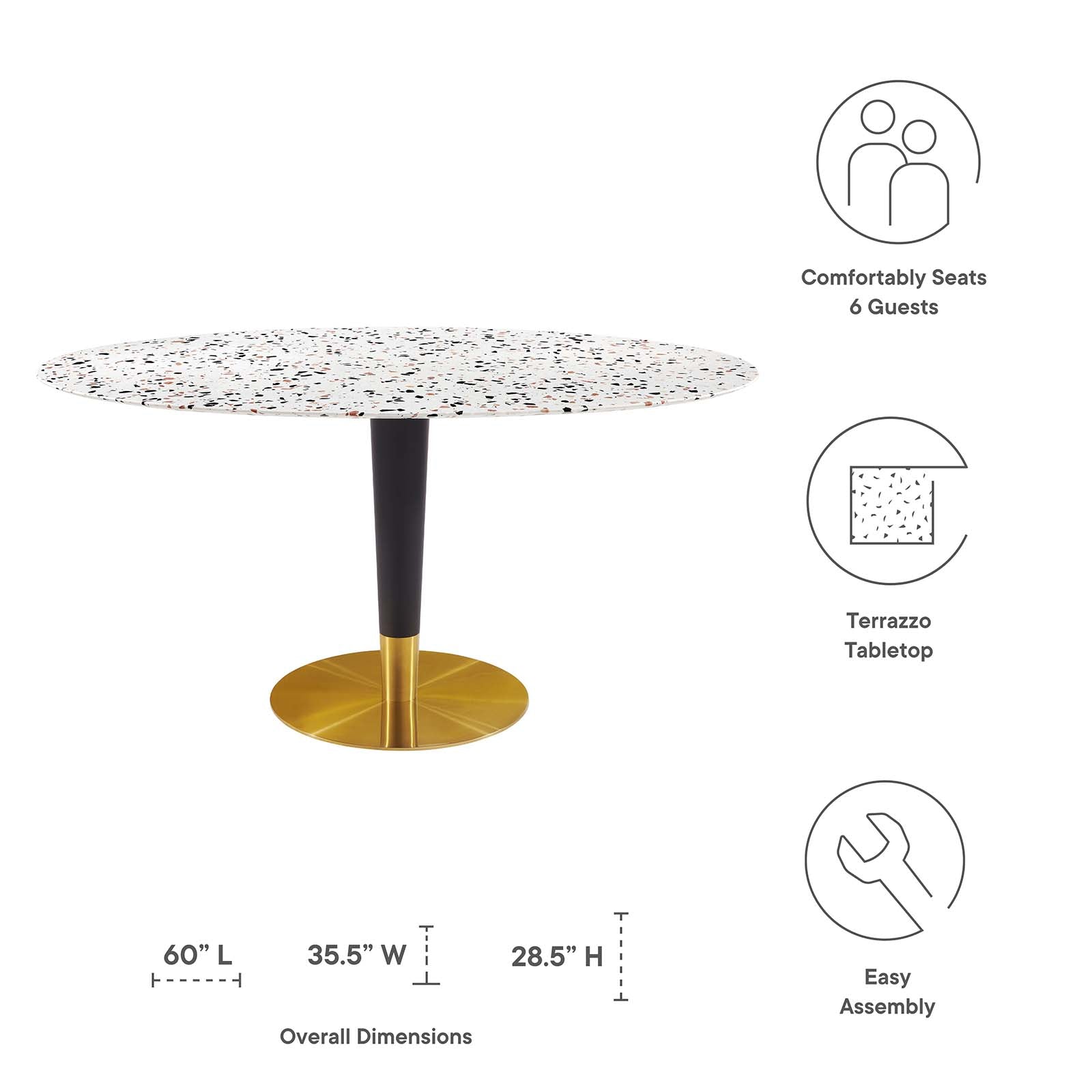 Modway Dining Tables - Zinque 60" Oval Terrazzo Dining Table Gold White