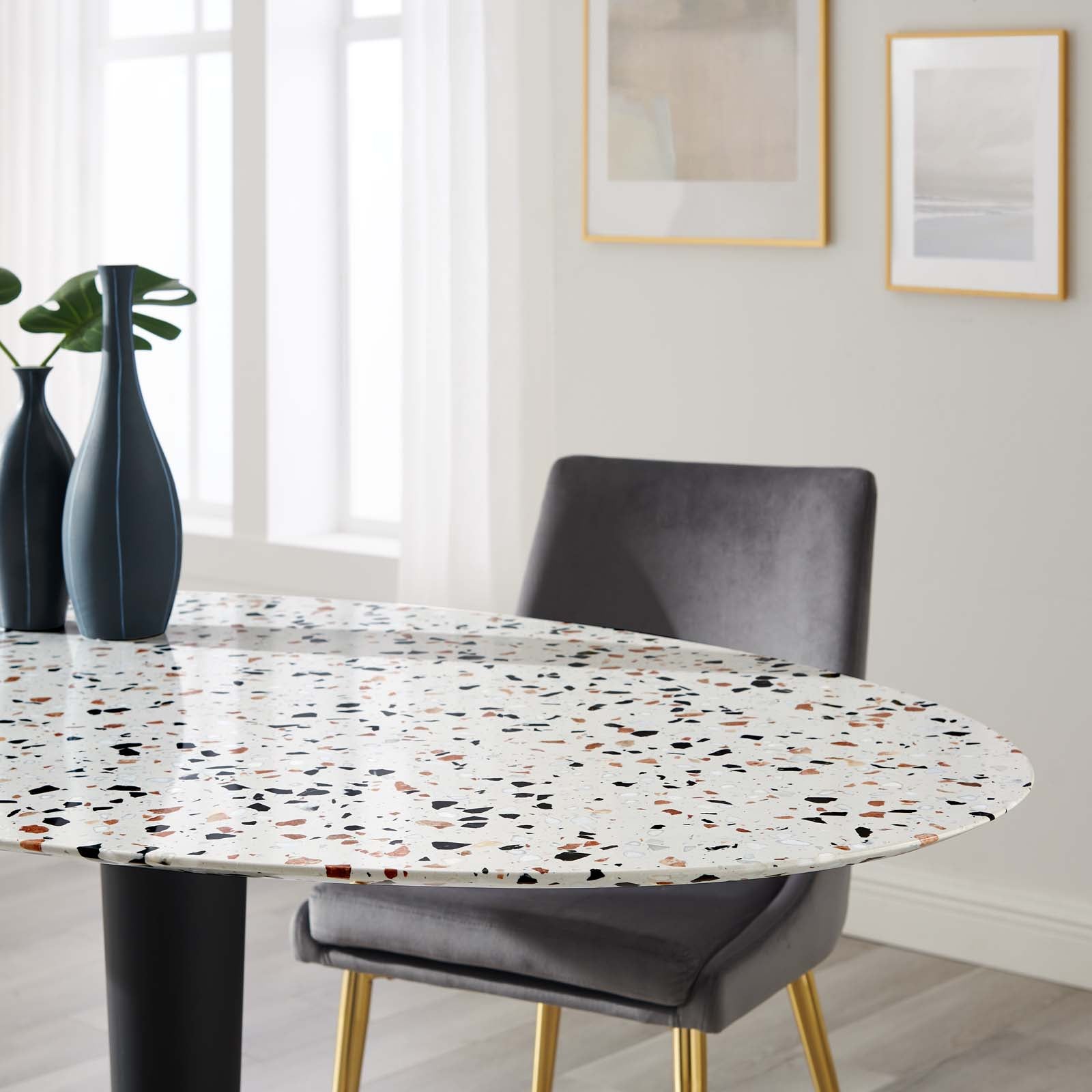 Modway Dining Tables - Zinque 60" Oval Terrazzo Dining Table Gold White