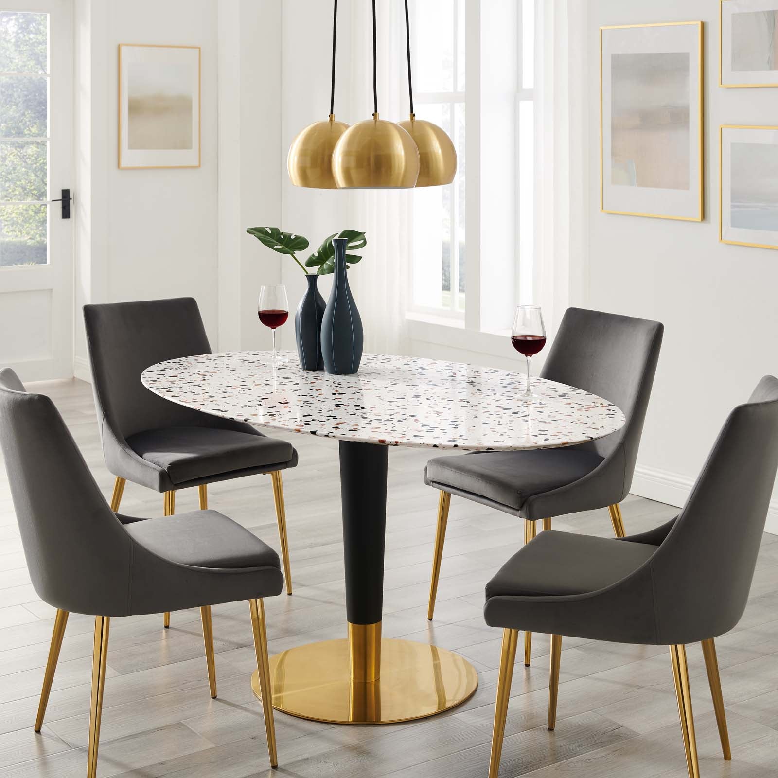 Modway Dining Tables - Zinque 60" Oval Terrazzo Dining Table Gold White