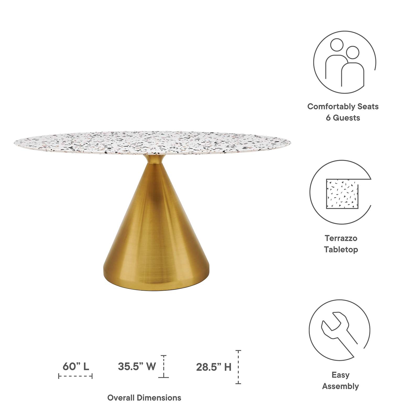 Modway Dining Tables - Tupelo 60" Oval Terrazzo Dining Table Gold White