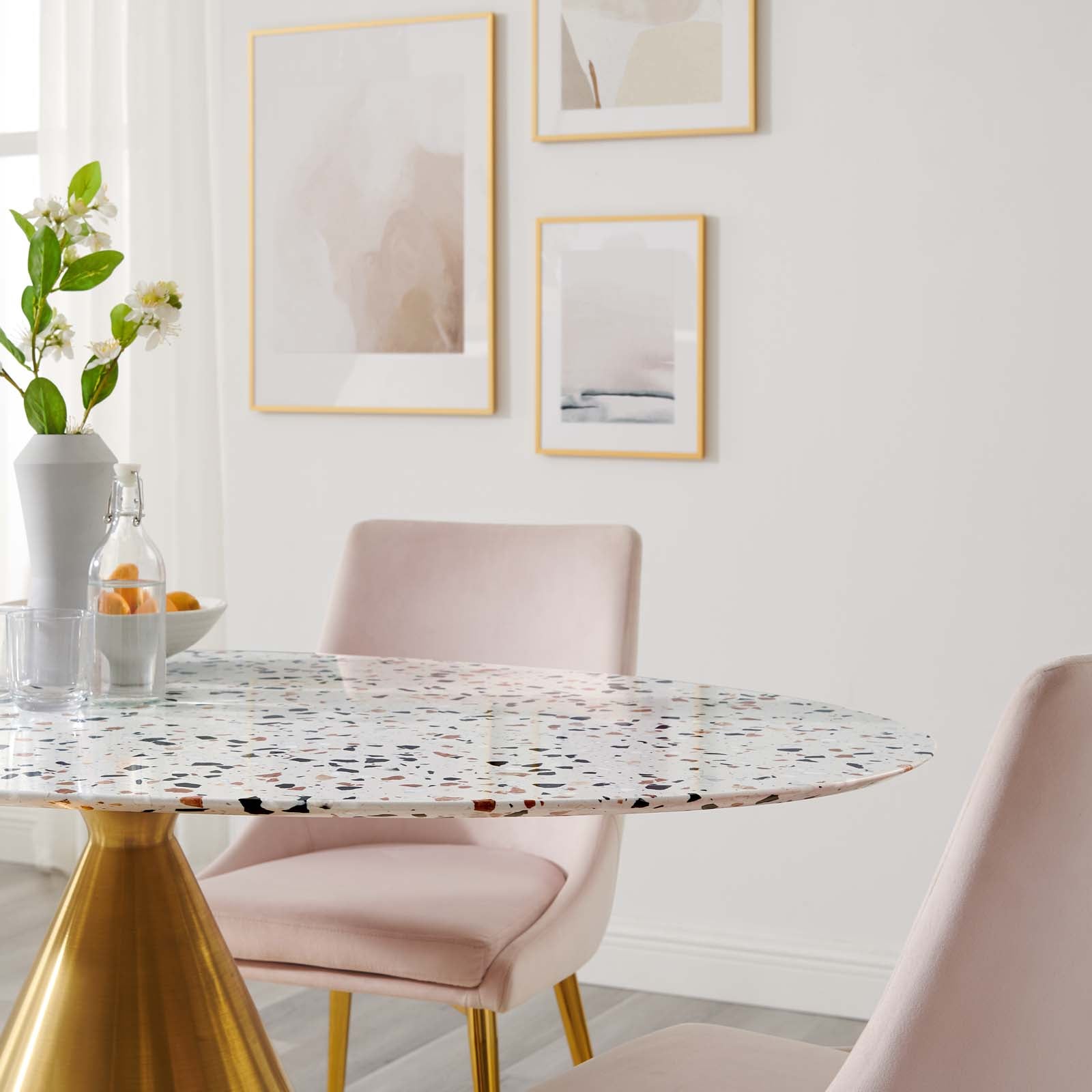 Modway Dining Tables - Tupelo 60" Oval Terrazzo Dining Table Gold White