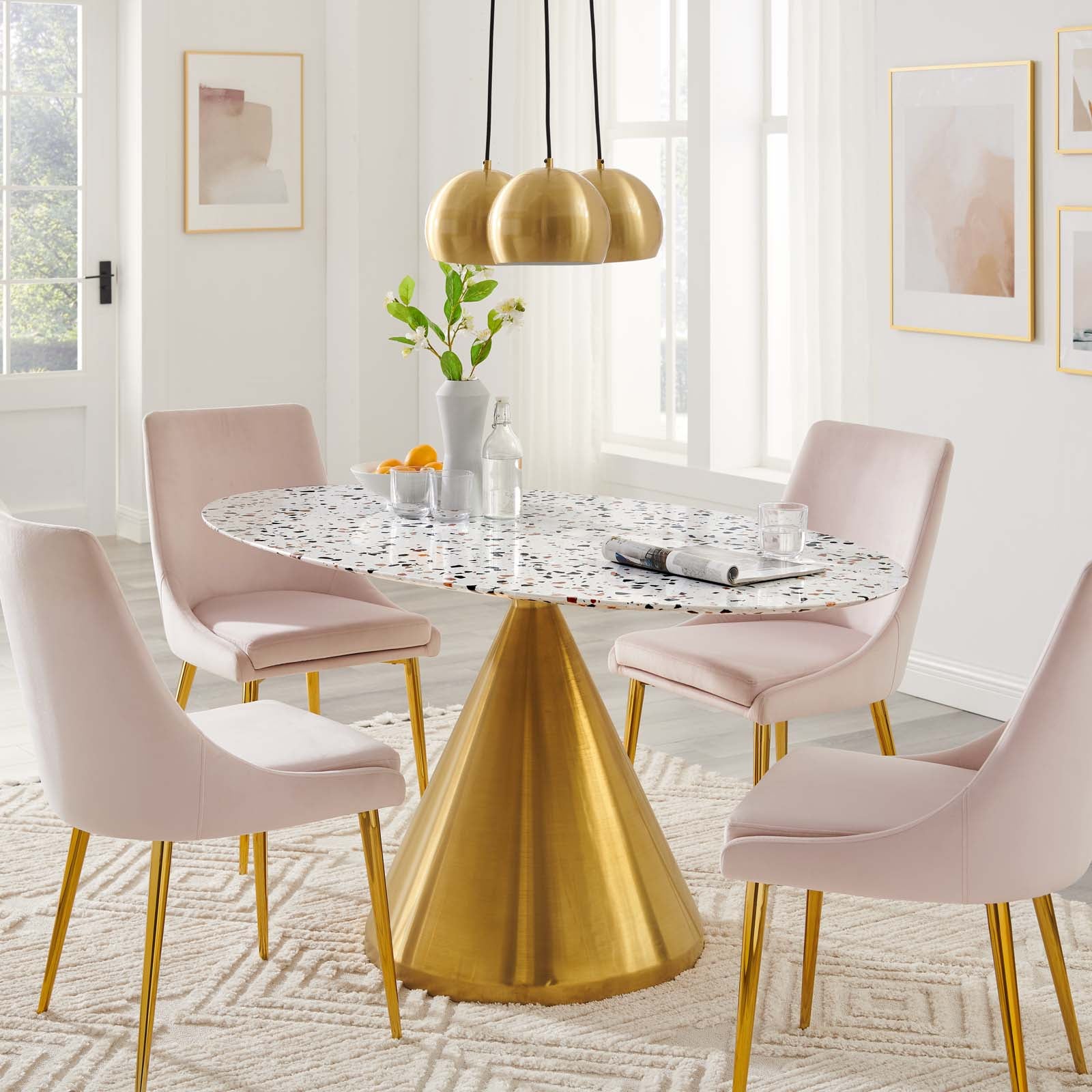 Modway Dining Tables - Tupelo 60" Oval Terrazzo Dining Table Gold White