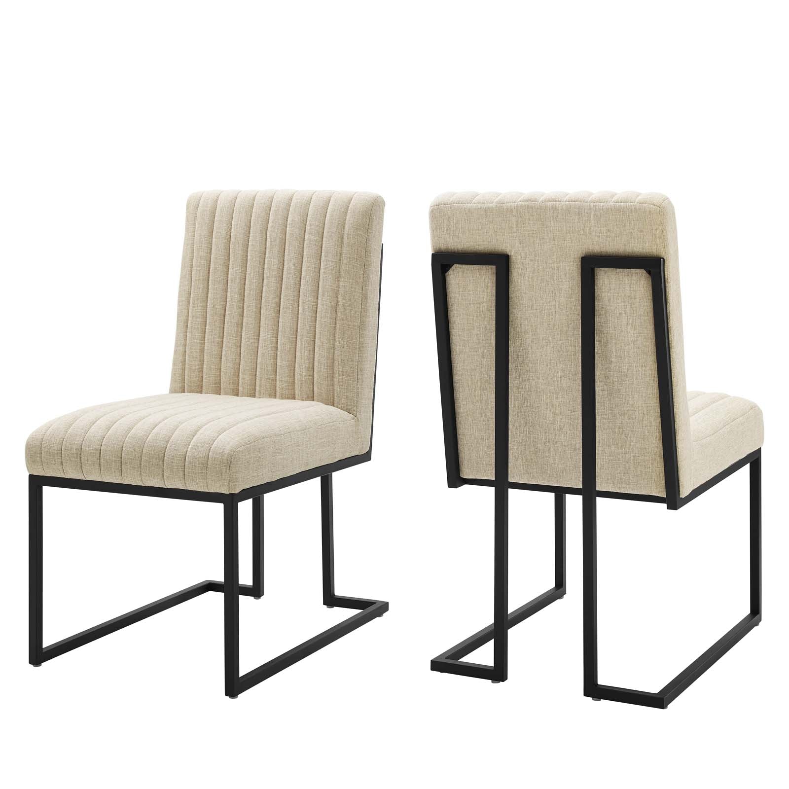 Modway Dining Chairs - Indulge Channel Tufted Fabric Dining Chairs - Set of 2 Beige