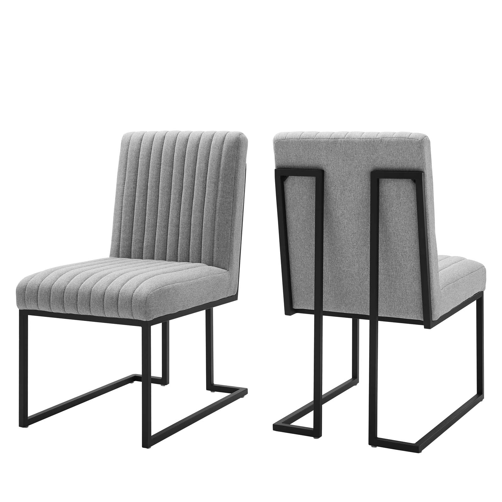 Modway Dining Chairs - Indulge-Channel-Tufted-Fabric-Dining-Chairs---Set-of-2-Light-Gray