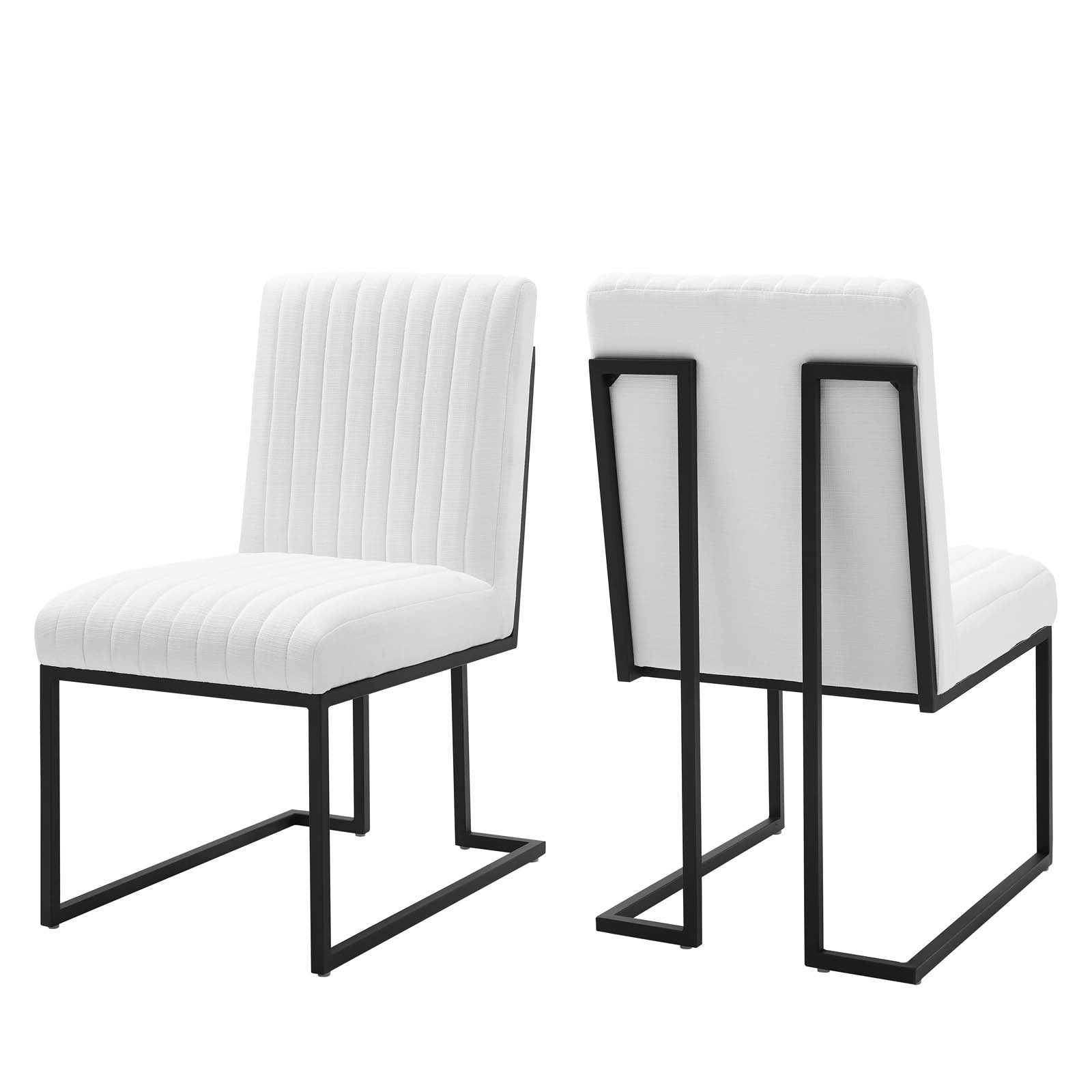 Modway Dining Chairs - Indulge Channel Tufted Fabric Dining Chairs - Set of 2 White